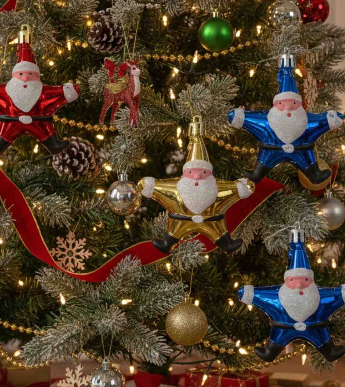 Premsons® Santa Christmas Ornaments – Metallic Hanging Tree Decorations - Box of 4