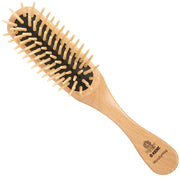 Wooden hair brush with beechwood handle and cushioned black pins