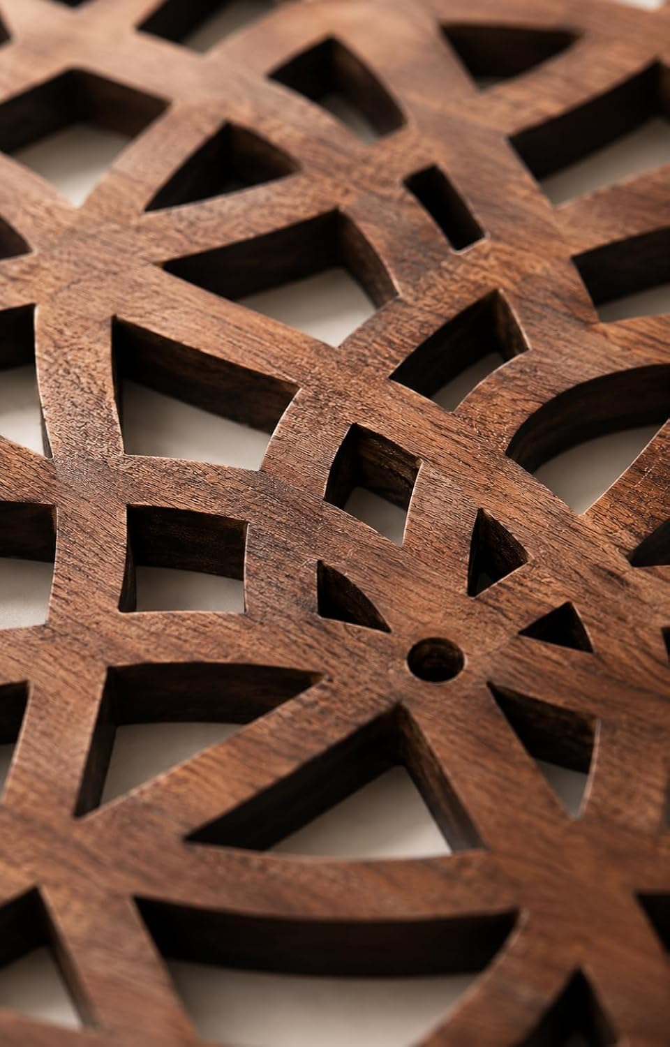 Premsons® Interlocking Floral Lattice Design Wooden Trivet | Light Brown Round Heat Resistant Pot Stand | Decorative Wooden Table Protector for Hot Pots, Pans & Serving Dishes(Pack of 2)