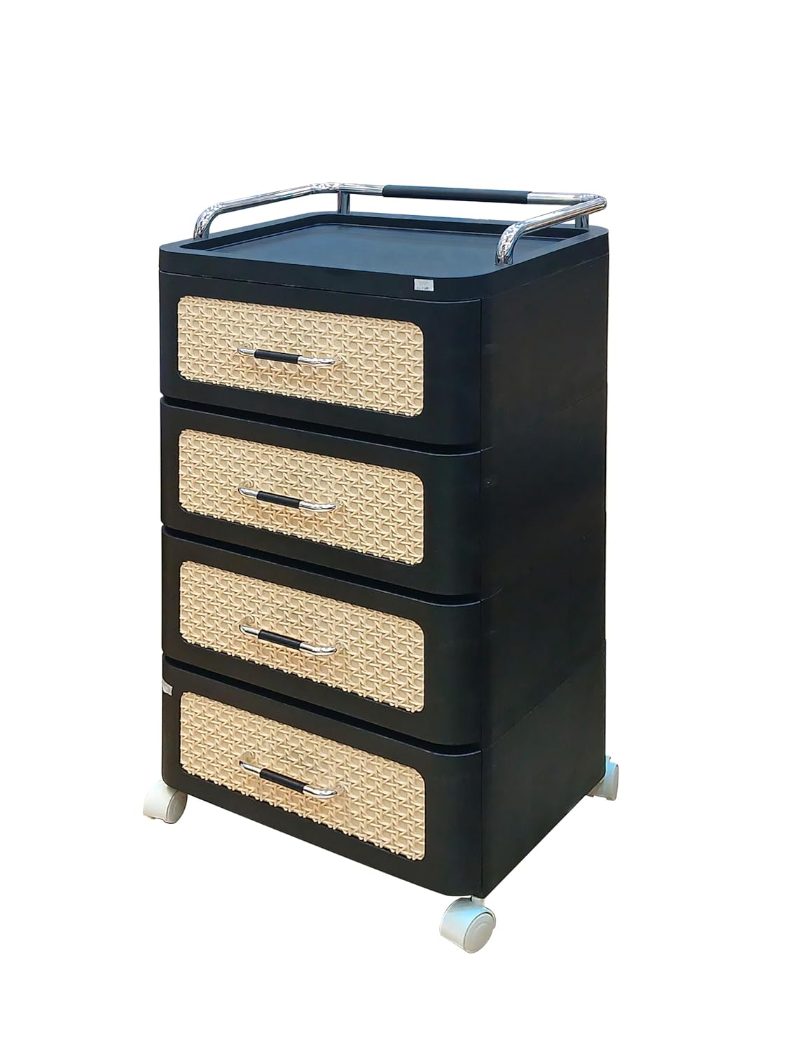 Premsons® 4 - Layer Multipurpose Plastic Storage Drawer with Wheels | Modular Cabinet Unit | Easy-to-Assemble | Multi- Utility Cabinet | Black & Beige