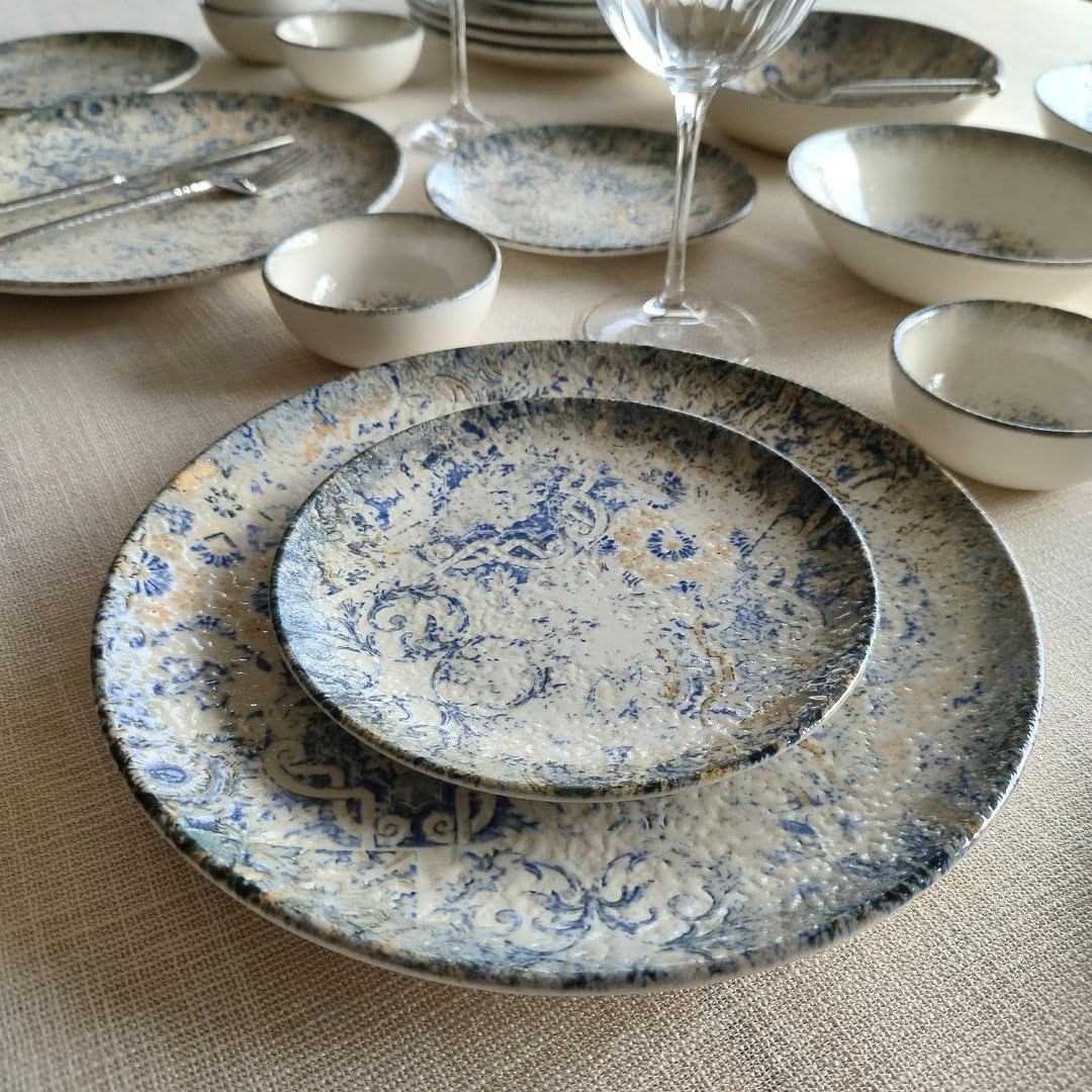 Porcelain 21-Piece Dinner Set | Contemporary Crockery Set for 6 | Dinner Plates, Side Plates, Bowls & Platter | Microwave & Dishwasher Safe | Matte Finish Tableware