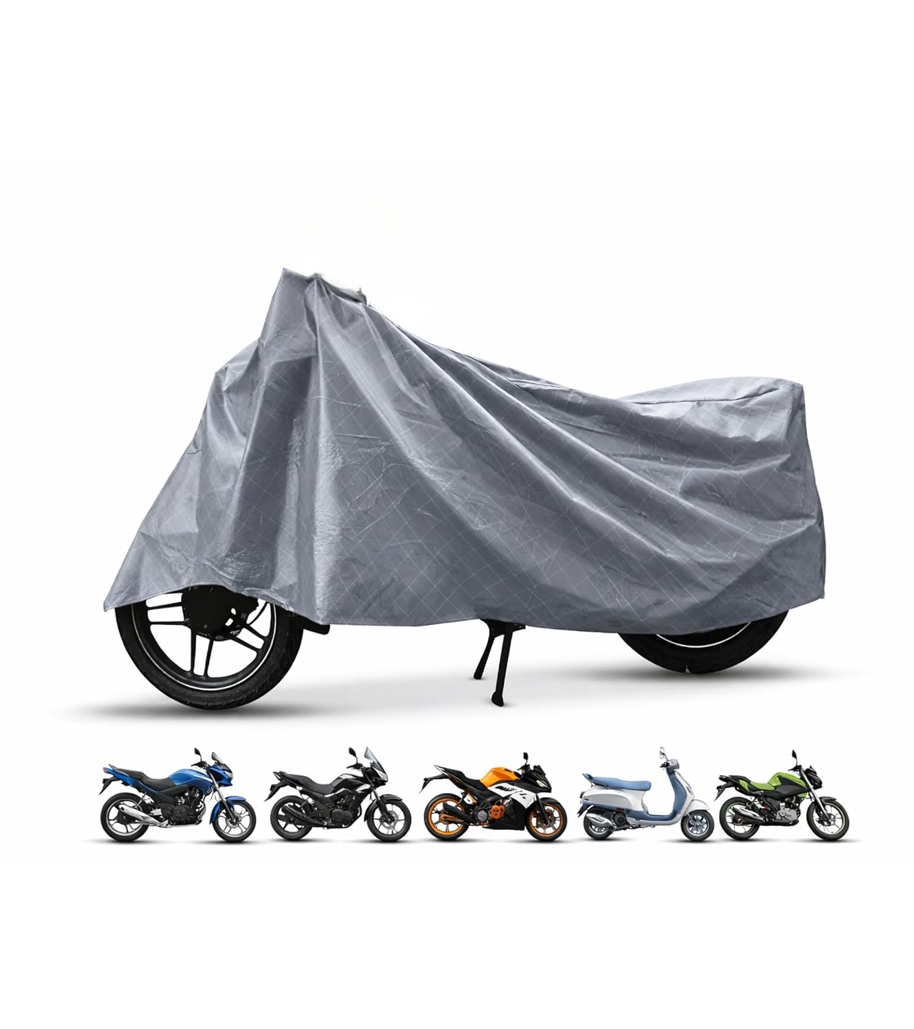 Premsons® Multilayer UV-Stabilized Waterproof Two-Wheeler Cover for Bike/Scooter/Scooty/Activa – Cross Laminated Protection from Rain, Sun & Dust (Grey) Large And Small