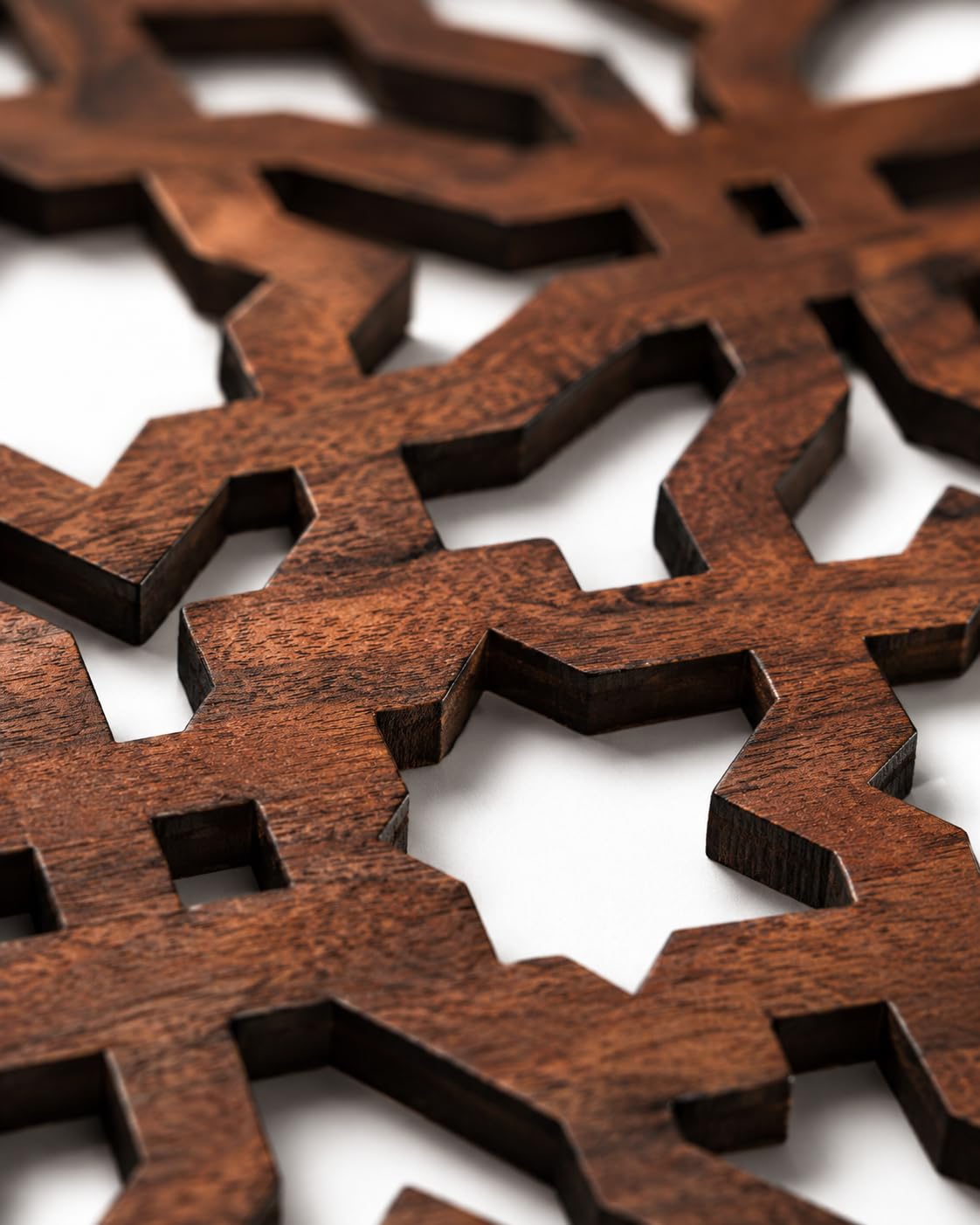 Premsons® Wooden Trivet Square Moroccan Geometric Cutwork Design Dark Brown Heat Resistant Table Protector for Hot Pots, Pans & Serving Dishes