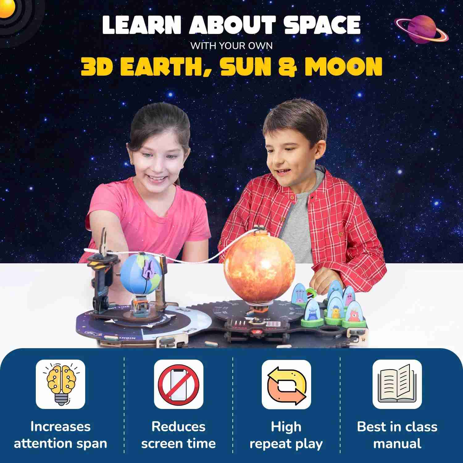 Smartivity Earth-Sun-Moon Space Toy for Kids 8-14 Years Old - Interactive 3D Model Kit