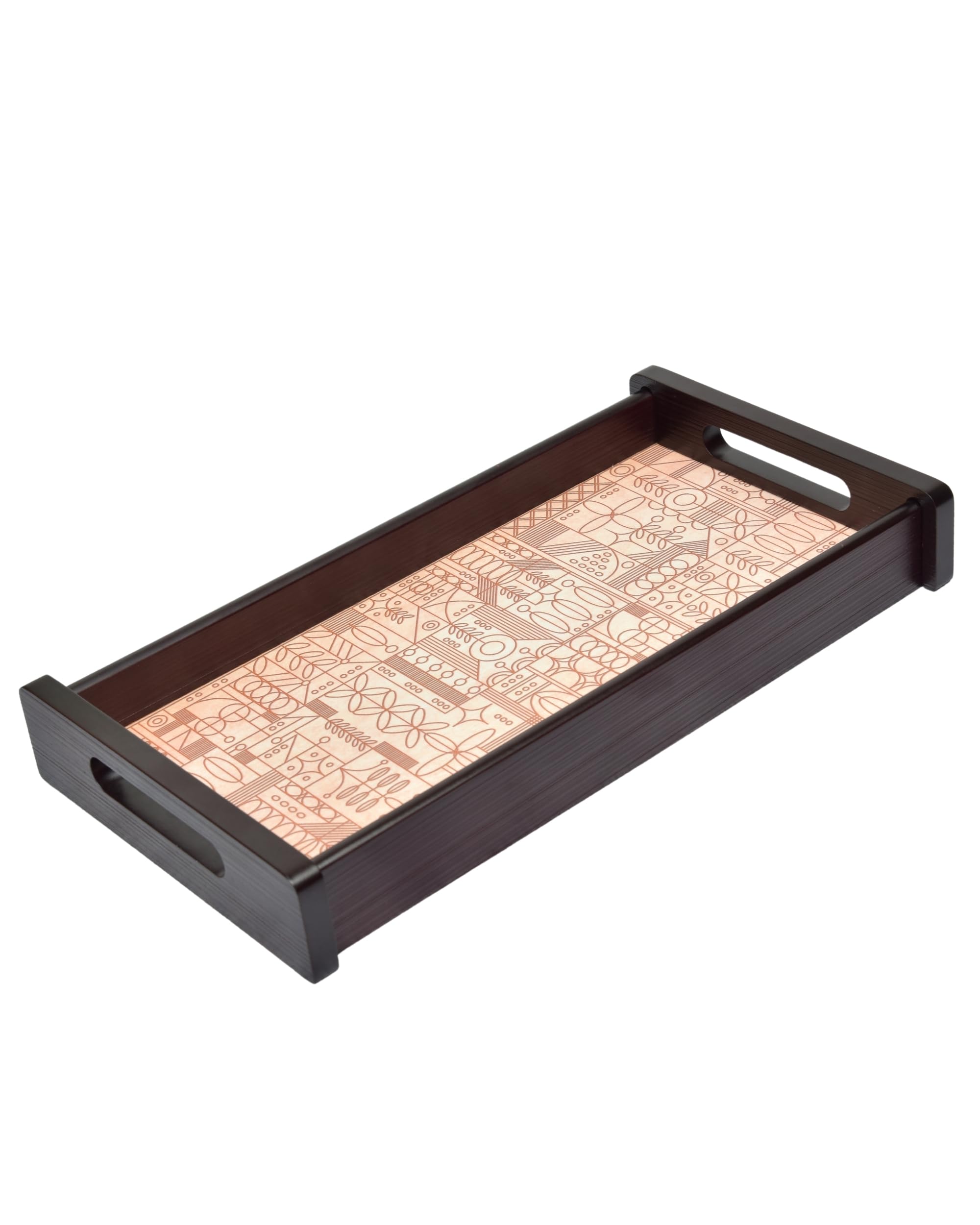 Premsons® Line Art Wooden Serving Tray – Elegant Rectangle Wood Tray with Artistic Design | Premium Quality for Home, Kitchen, Dining & Décor | Serve Food & Drinks in Style