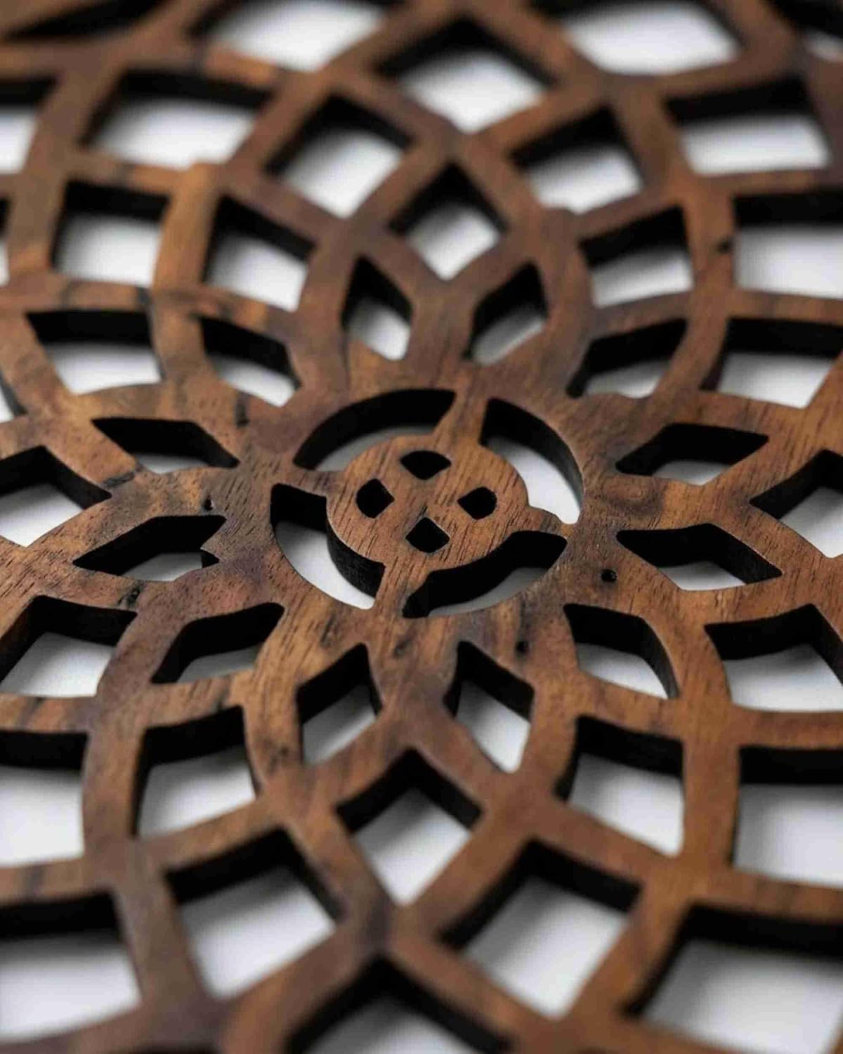 Premsons® Light Brown Wooden Floral Spiral Trivet – Round Heat Resistant Wooden Pot Stand | Decorative Table Protector for Hot Pots, Pans & Serving Dishes(Pack of 2)