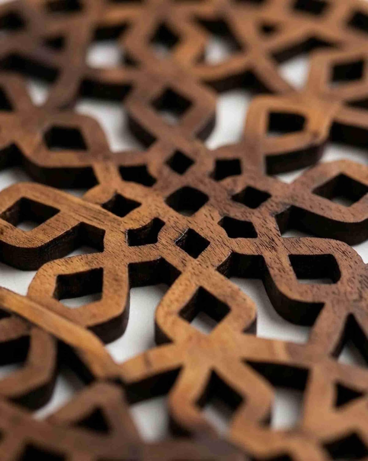 Premsons® Decorative Wooden Trivet | Round Laser-Cut Geometric Design | Heat Resistant Pot Holder for Hot Dishes & Cookware-Dark Brown (Pack of 2)