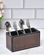 Premsons® Leatherette Cutlery Holder | Multipurpose Organizer for Kitchen and Tableware (Dark Brown & Black, 2 Section)