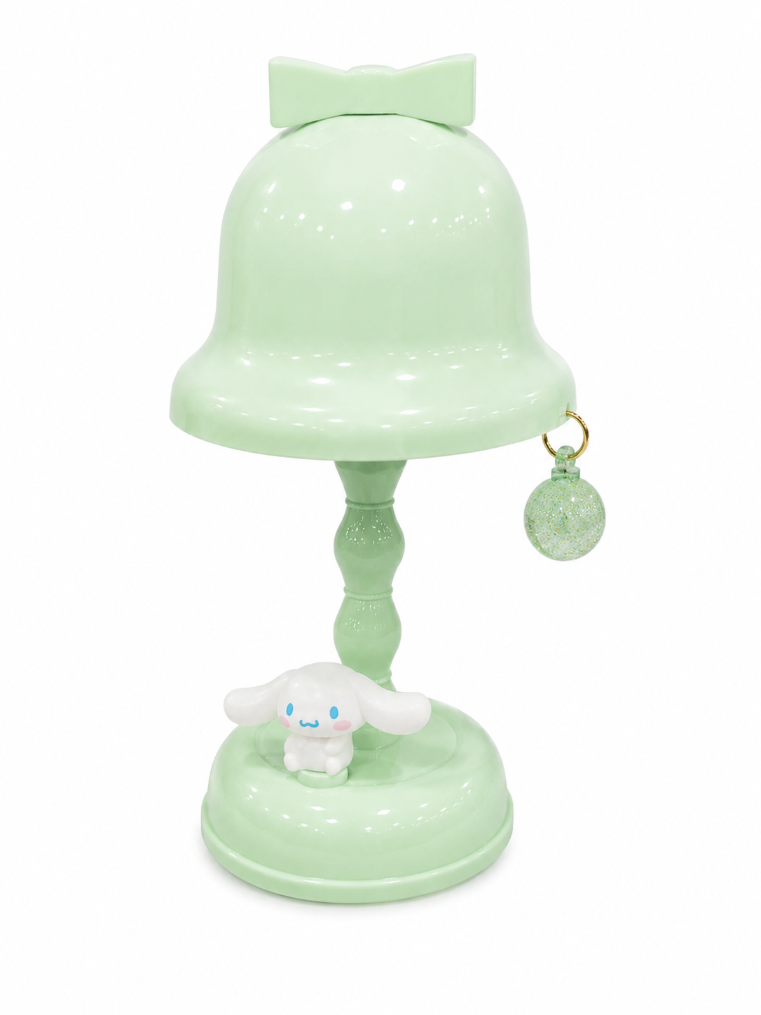 Cute bell table lamp, light green bow top with dangling charm on base