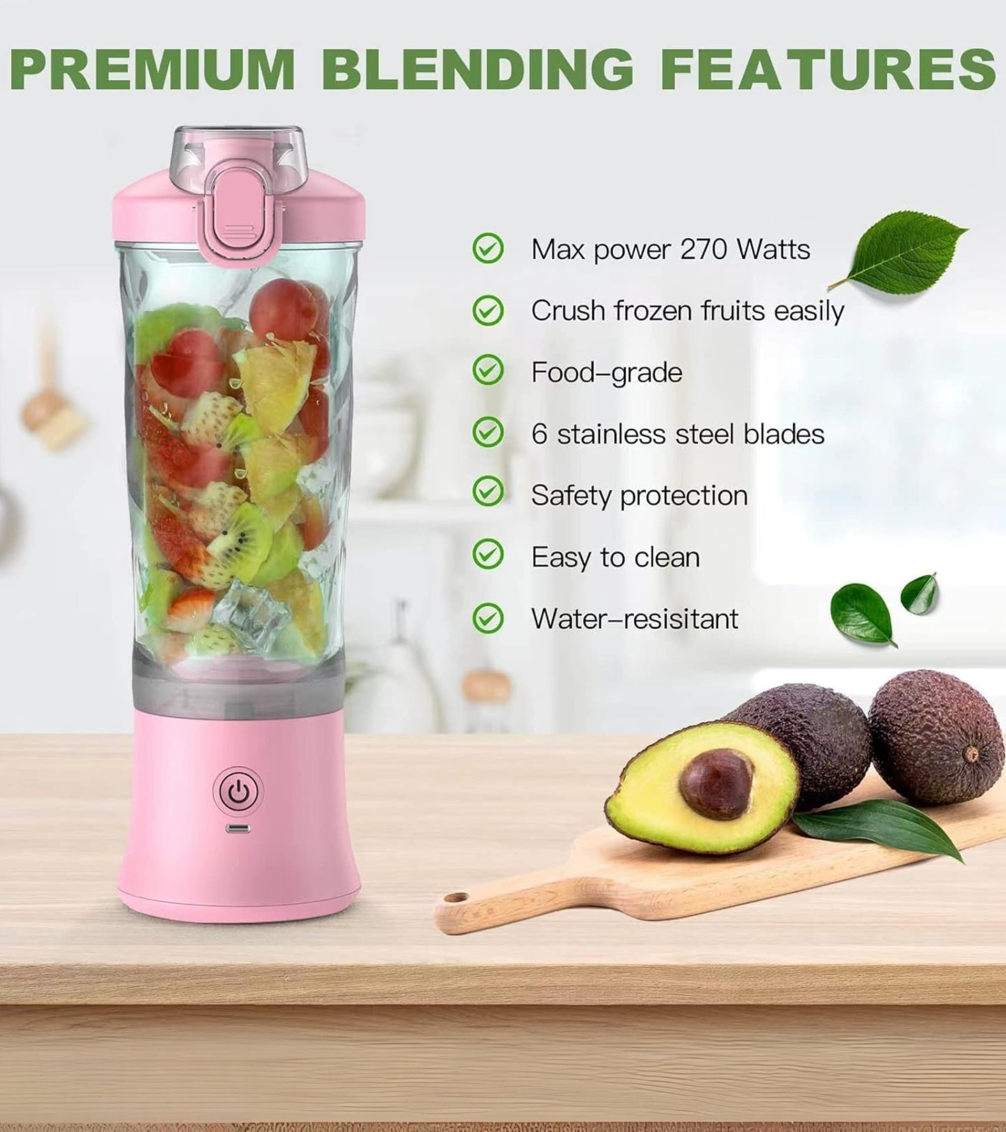 Mix & Go® Portable Blender Juicer – USB Rechargeable Smoothie Maker with 6 Blades, 380ml Capacity, 2000mAh Battery – Waterproof Mini Blender for Travel, Gym & Office