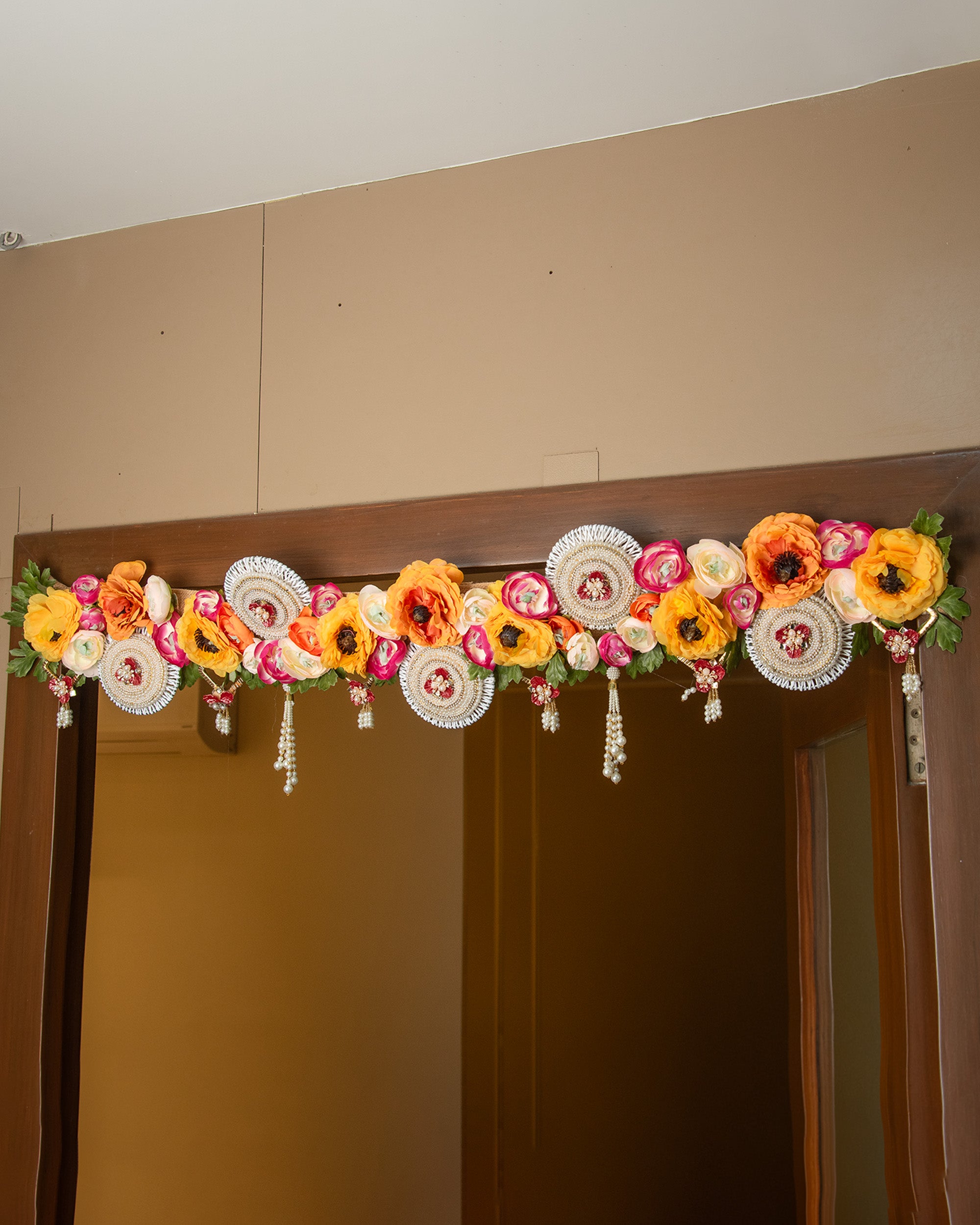 Premsons® Multicolour Floral Toran with Pearls – Decorative Door Hanging for Diwali, Pooja, Festivals & Home Celebration