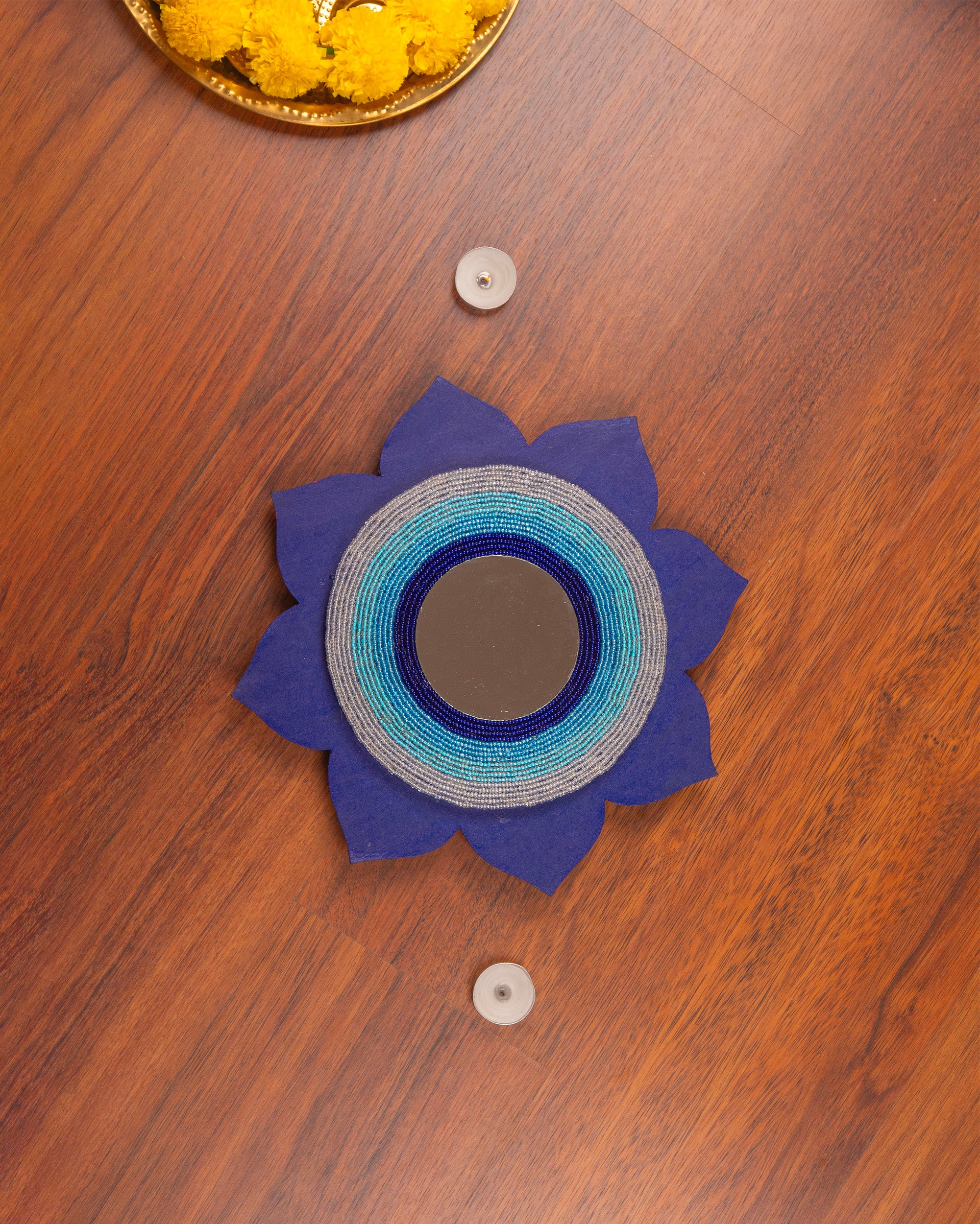 Premsons® Evil Eye Readymade Rangoli with Floral Design & Mirror Work – Decorative Floor Art for Diwali, Pooja & Festive Home Décor