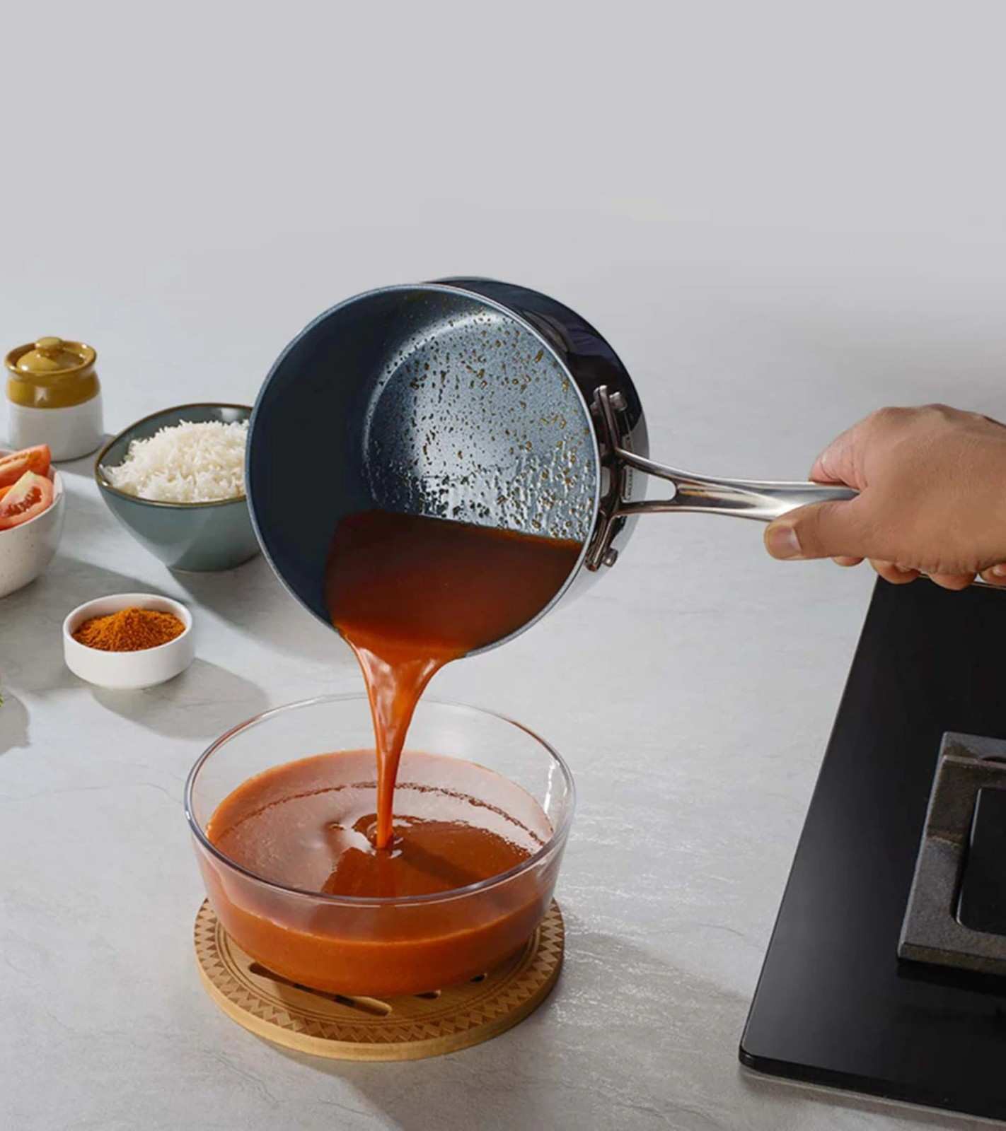 Fusao EX+ 16cm Triply Ceramic Sauce Pan with SS Lid