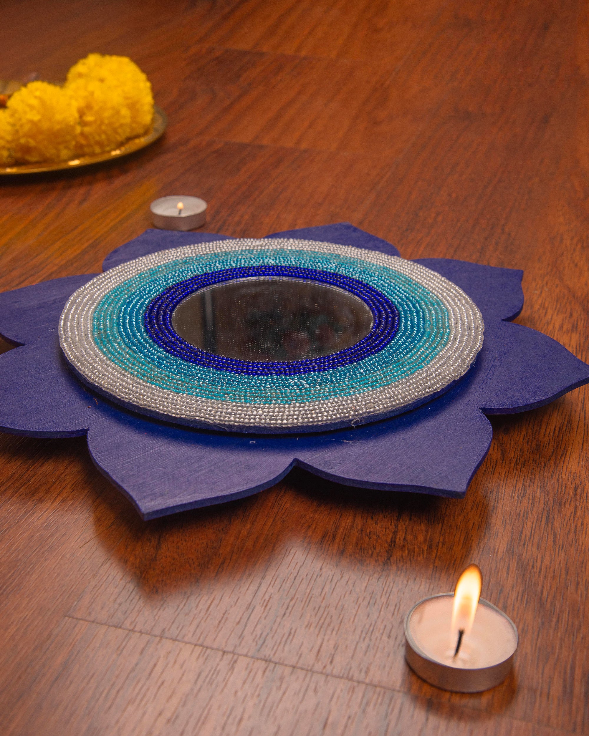 Premsons® Evil Eye Readymade Rangoli with Floral Design & Mirror Work – Decorative Floor Art for Diwali, Pooja & Festive Home Décor