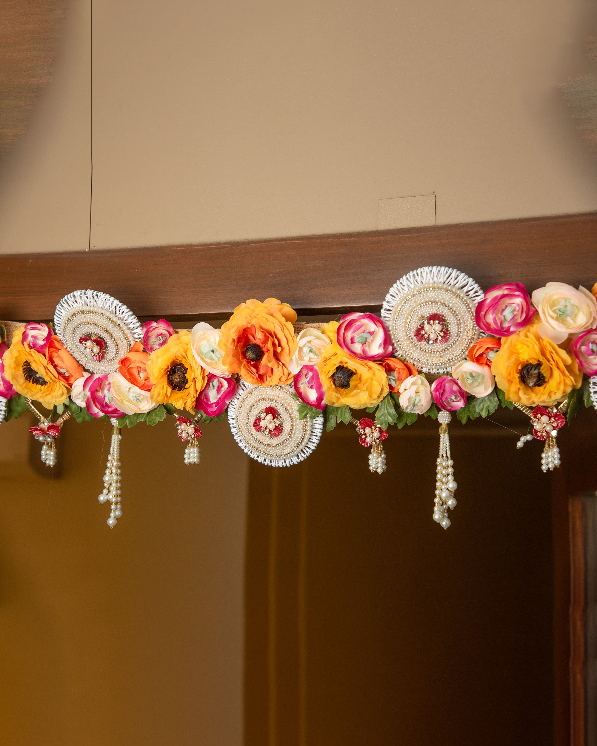 Premsons® Multicolour Floral Toran with Pearls – Decorative Door Hanging for Diwali, Pooja, Festivals & Home Celebration