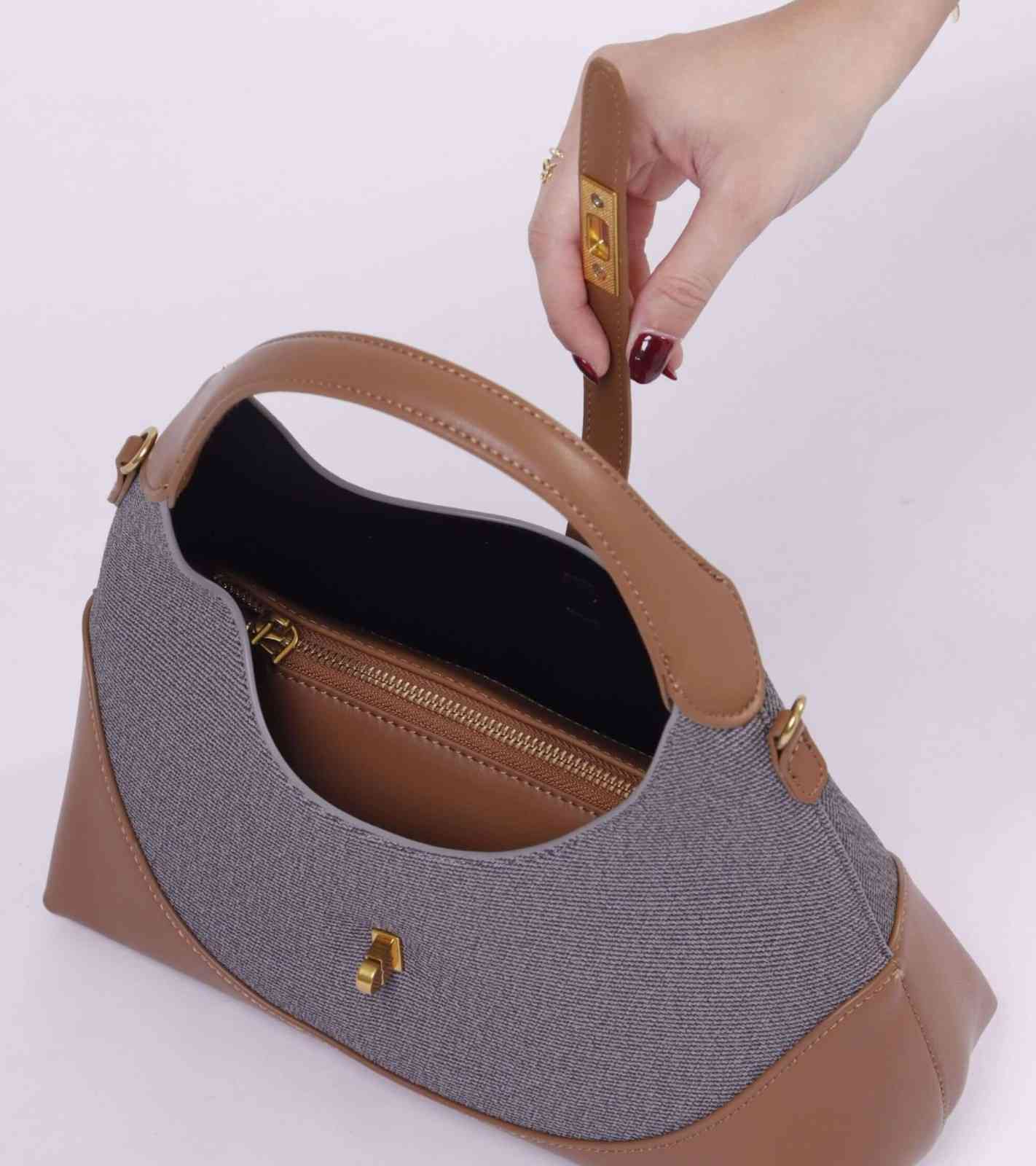 Eternia® Shoulder Bag with Detachable String Strap – Tweed & Vegan Leather Purse - Grey