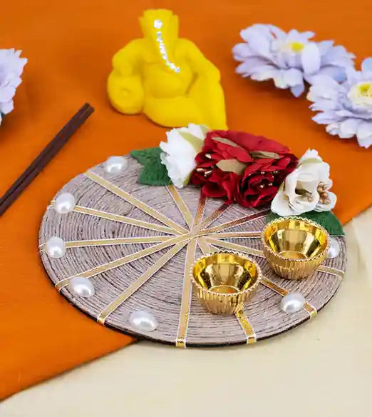 Premsons® Ribbon Work Pooja Thali – Sacred Art for Daily Rituals