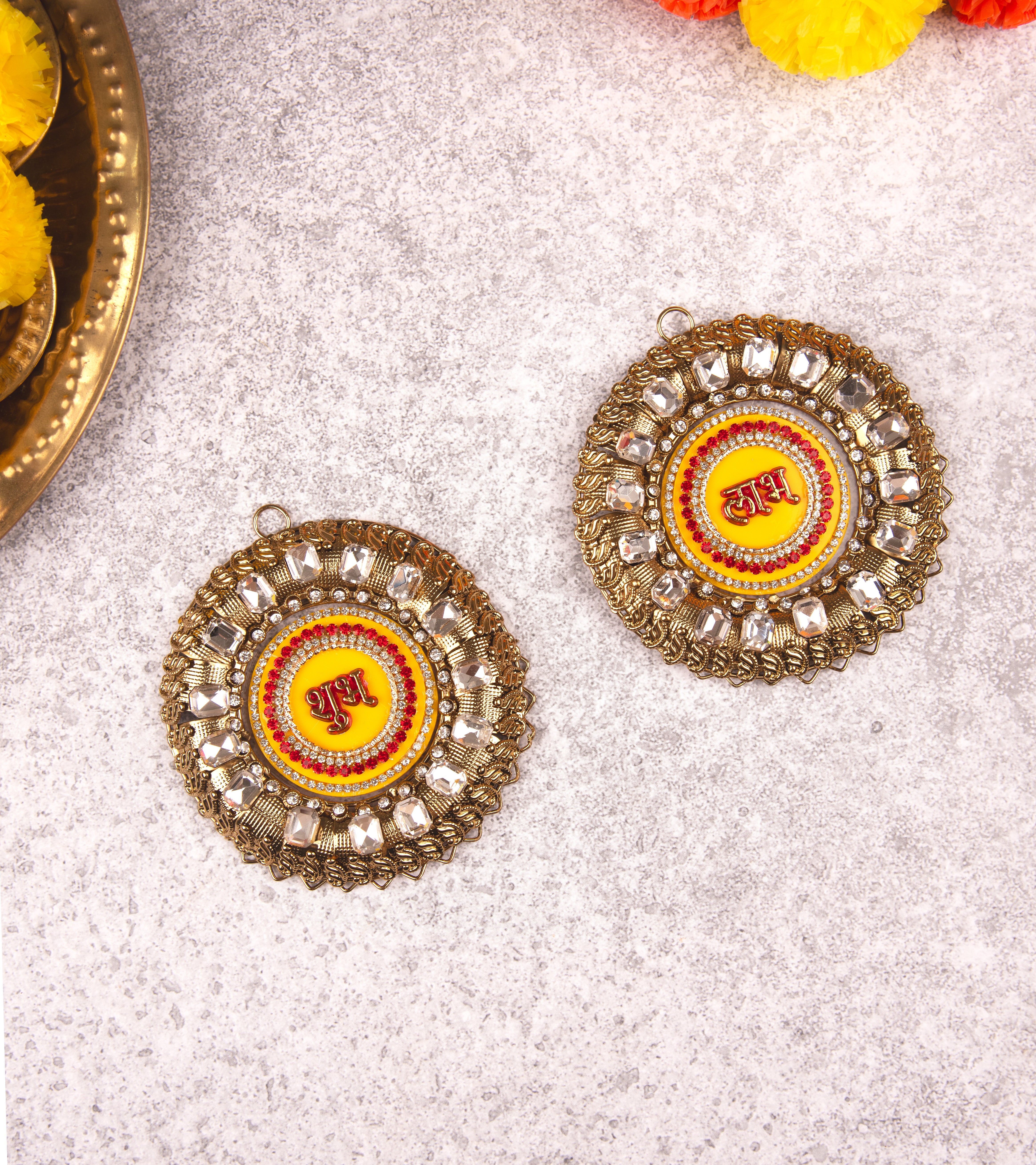 Premsons® Golden Round Acrylic Royal Shubh Labh Set – Premium Wall & Door Décor for Pooja, Diwali & Festive Home Celebration
