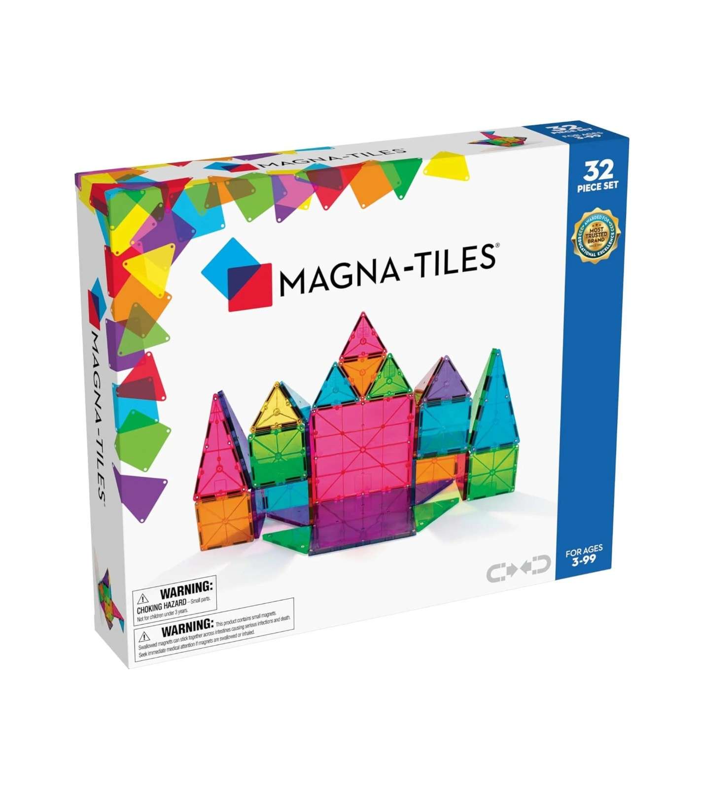 Magna-Tiles Magnetic Building Toys, Clear Colors Set (32 Pieces)