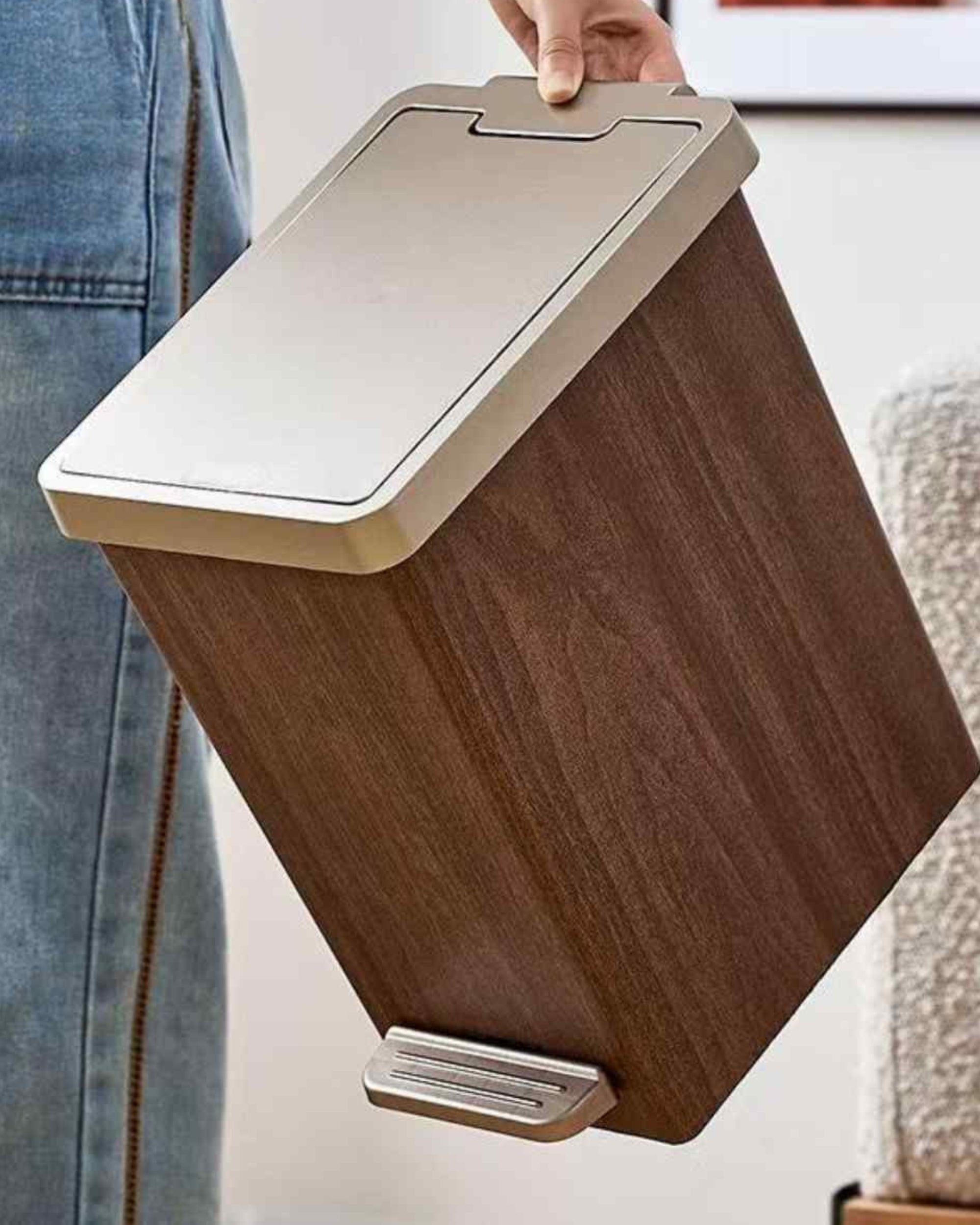 Premsons® Rectangular Dustbin – Stylish Wood Effect Garbage Bin for Home, Office & Bathroom Waste Disposal