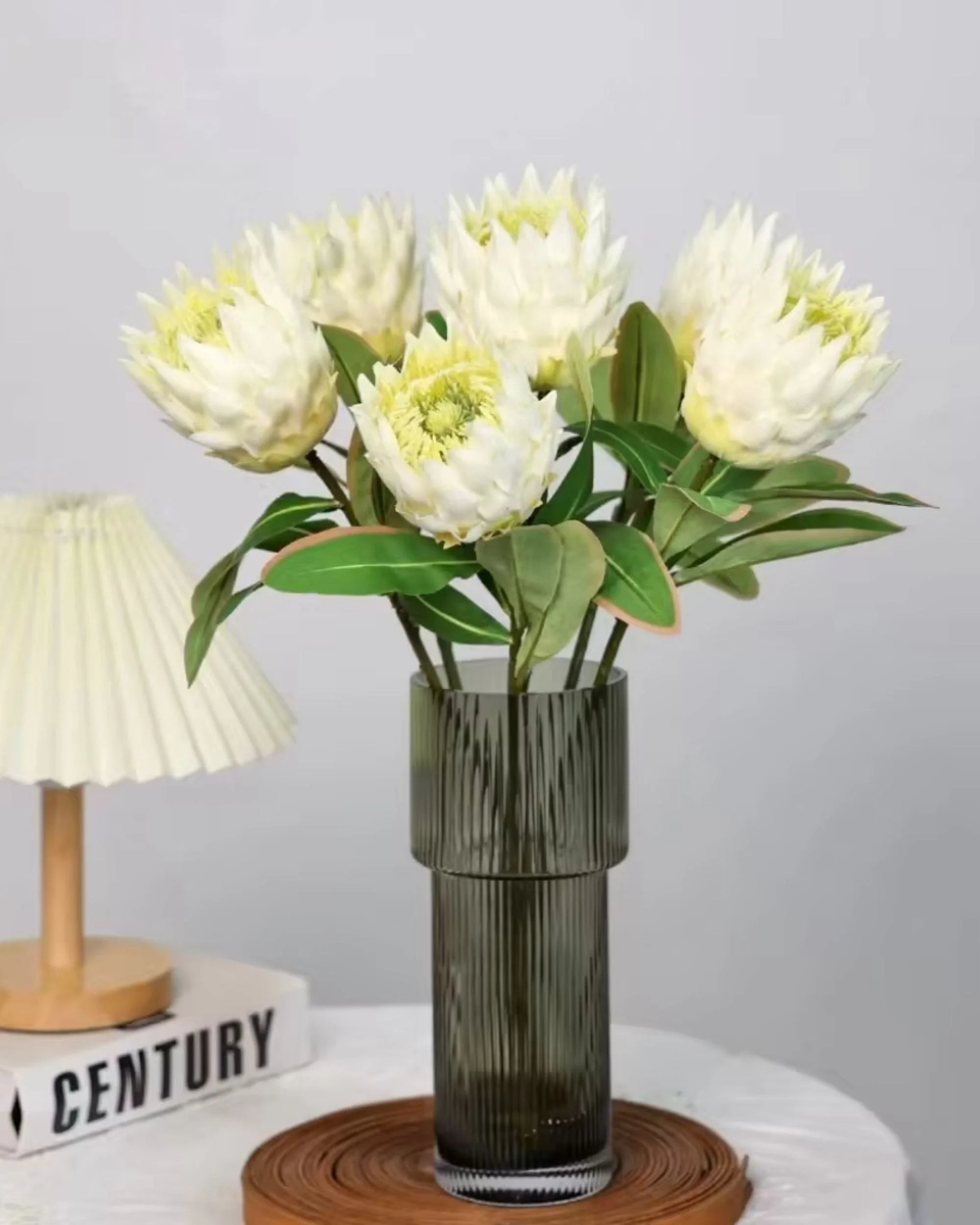 Premsons® High-Quality Faux Protea Flower Stem – Real Touch Artificial Floral Bunch for Vases, Home Decor & Centerpieces - White