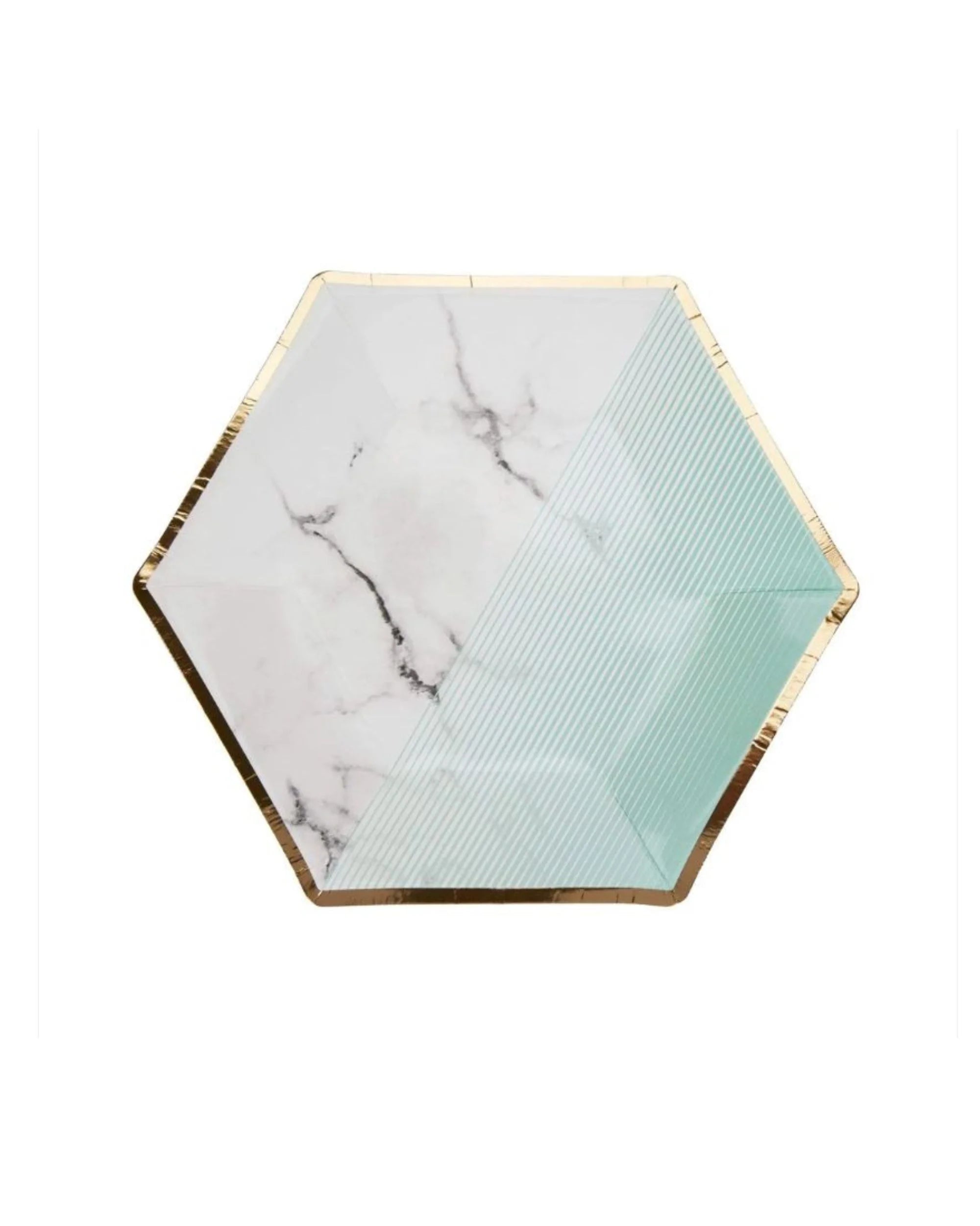 Premsons® 7 -Inch Mint Green Marble with Gold Large Paper Plates - Birthday, Wedding, Showers Disposable Decorative Party Plates - Pack of 10