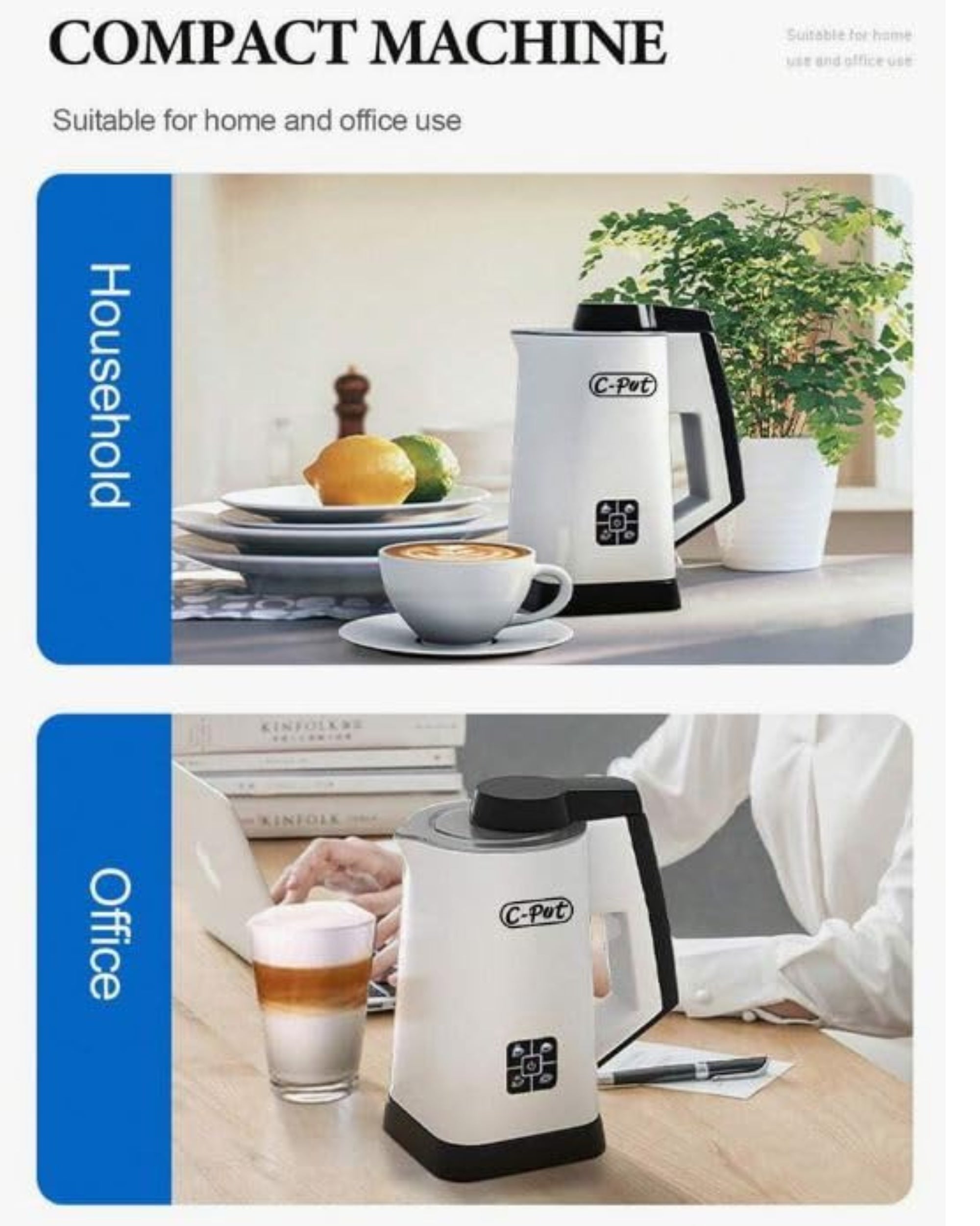 Premsons® 600W Electric Milk Frother & Steamer Multifunctional Coffee Foam Maker with Hot & Cold Functionality - Perfect for Home Use (White)