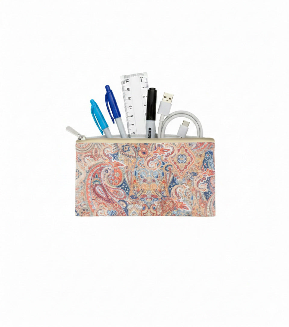 Premsons® Paisley Print Leather Pouch Set of 4 (1XL, 1L, 1M, 1S) | Elegant Ornamental Design, Premium Finish, Zip Closure, Multipurpose Storage