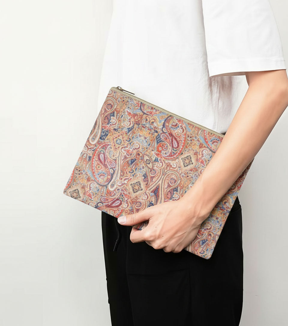 Premsons® Paisley Print Leather Pouch Set of 4 (1XL, 1L, 1M, 1S) | Elegant Ornamental Design, Premium Finish, Zip Closure, Multipurpose Storage