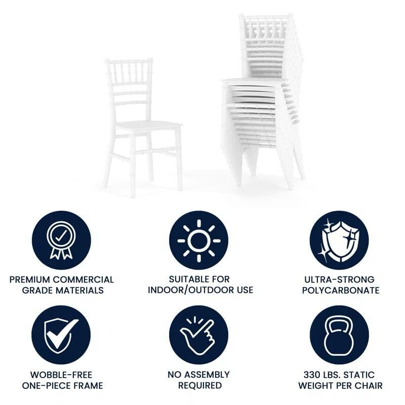 Premsons® Chiavari Wooden Chair - Luxurious Elegant Seating for Wedding, Party, Home, Dining Room & Office - White