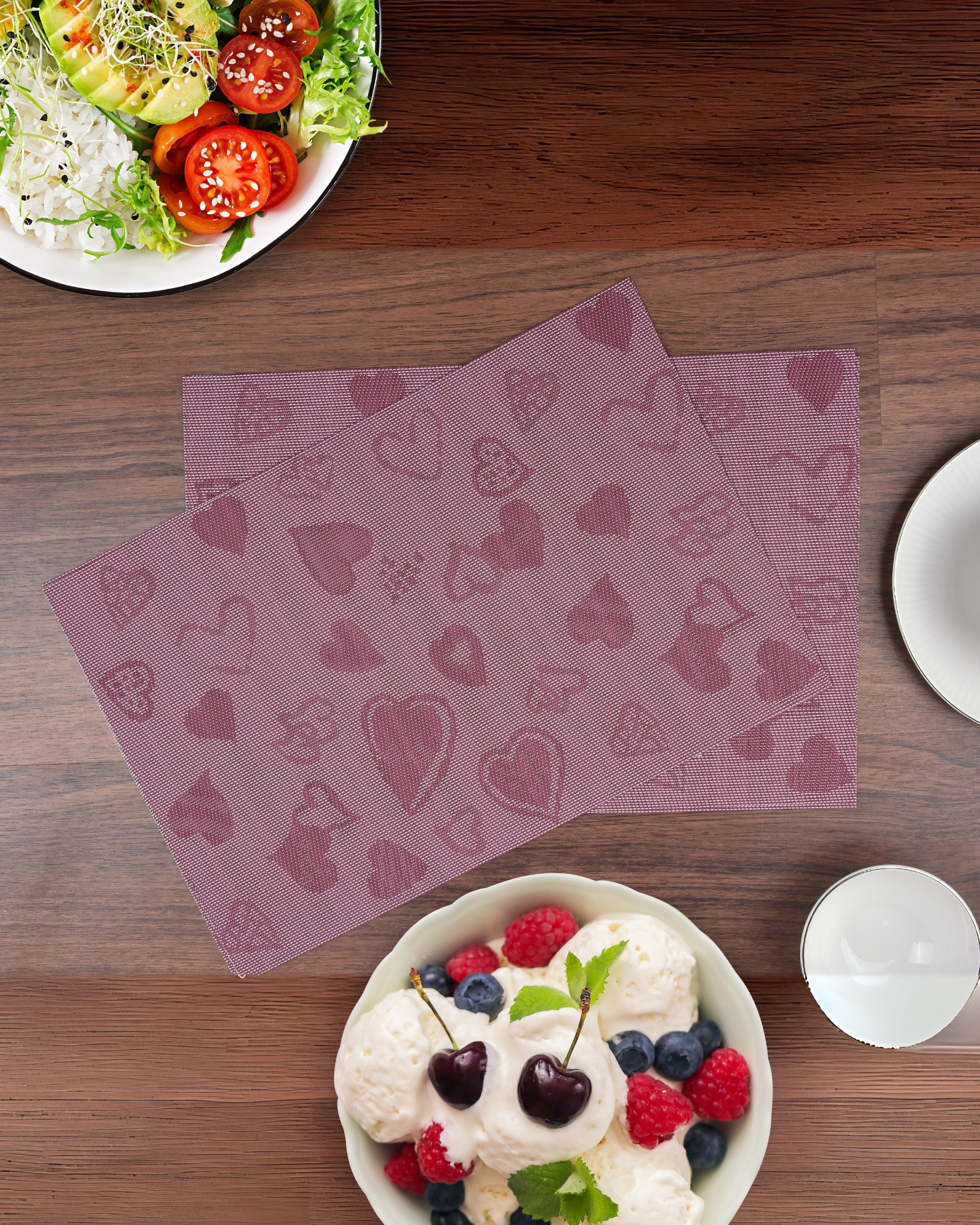 Premsons® Maroon Rectangle Metallic Placemats – Washable, Wipeable, Non-Slip & Stain-Resistant Table Mats for Dining, Kitchen, Wedding & Party Décor
