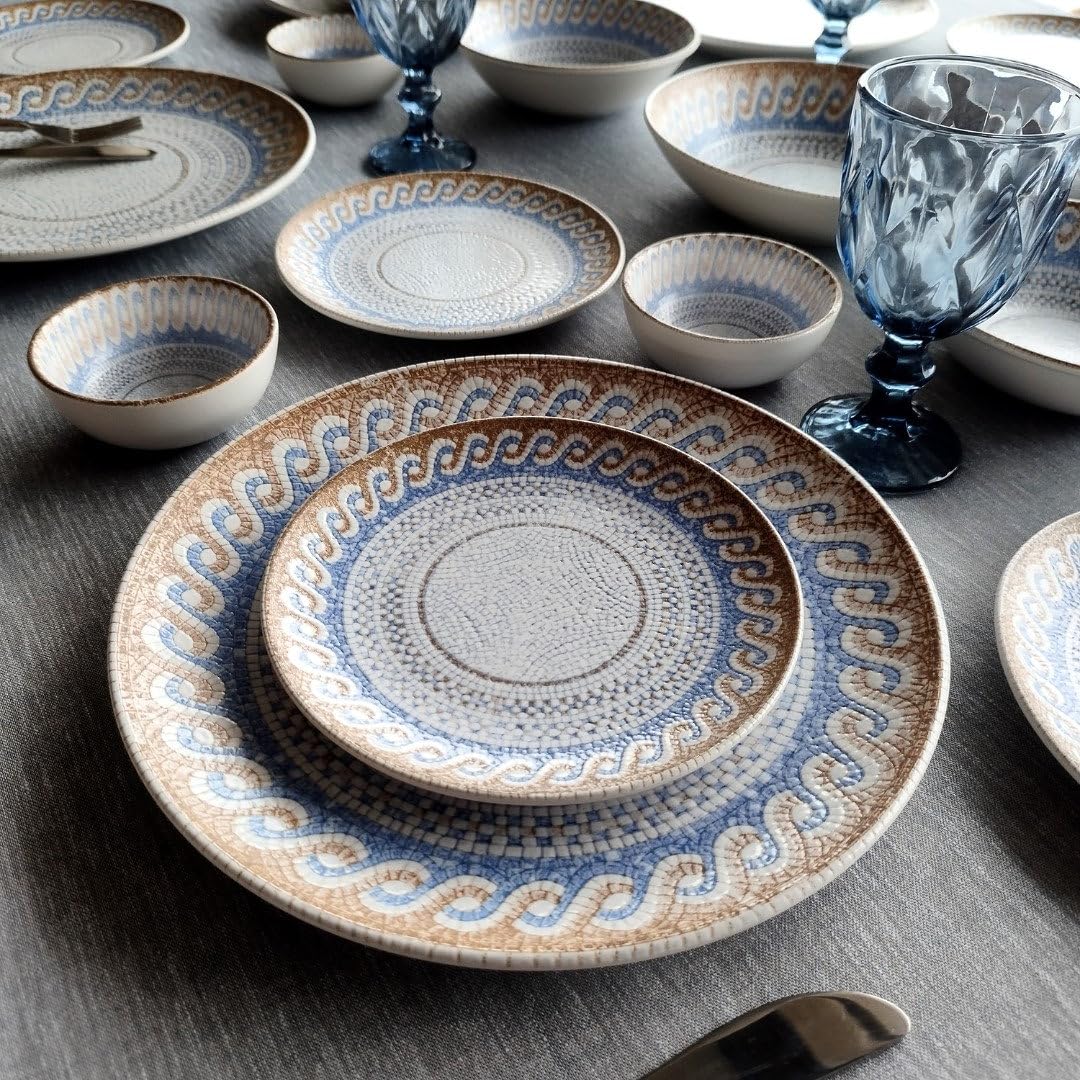 Porcelain 21-Piece Dinner Set | Premium Blue and White Turkish-Inspired Dinnerware | Crockery Set for 6 | Microwave & Dishwasher Safe | Elegant Modern Tableware