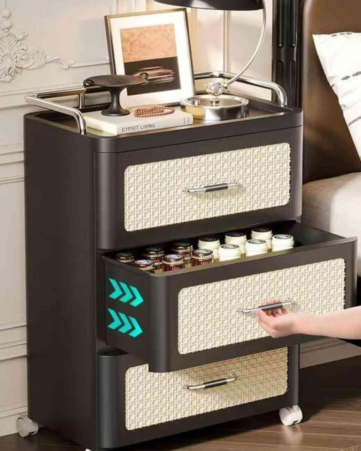 Premsons® 3 - Layer Multipurpose Plastic Storage Drawer with Wheels | Modular Cabinet Unit | Easy-to-Assemble | Multi- Utility Cabinet | Black & Beige