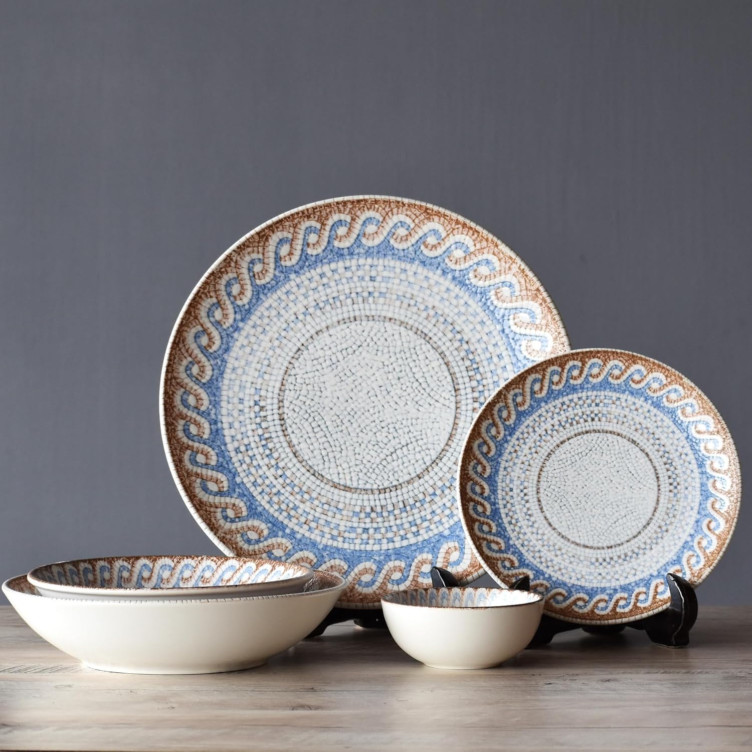 Porcelain 21-Piece Dinner Set | Premium Blue and White Turkish-Inspired Dinnerware | Crockery Set for 6 | Microwave & Dishwasher Safe | Elegant Modern Tableware