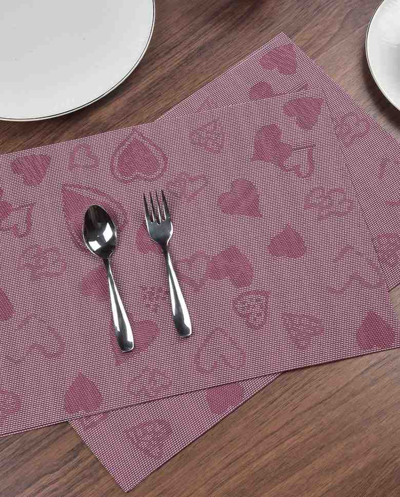 Premsons® Maroon Rectangle Metallic Placemats – Washable, Wipeable, Non-Slip & Stain-Resistant Table Mats for Dining, Kitchen, Wedding & Party Décor