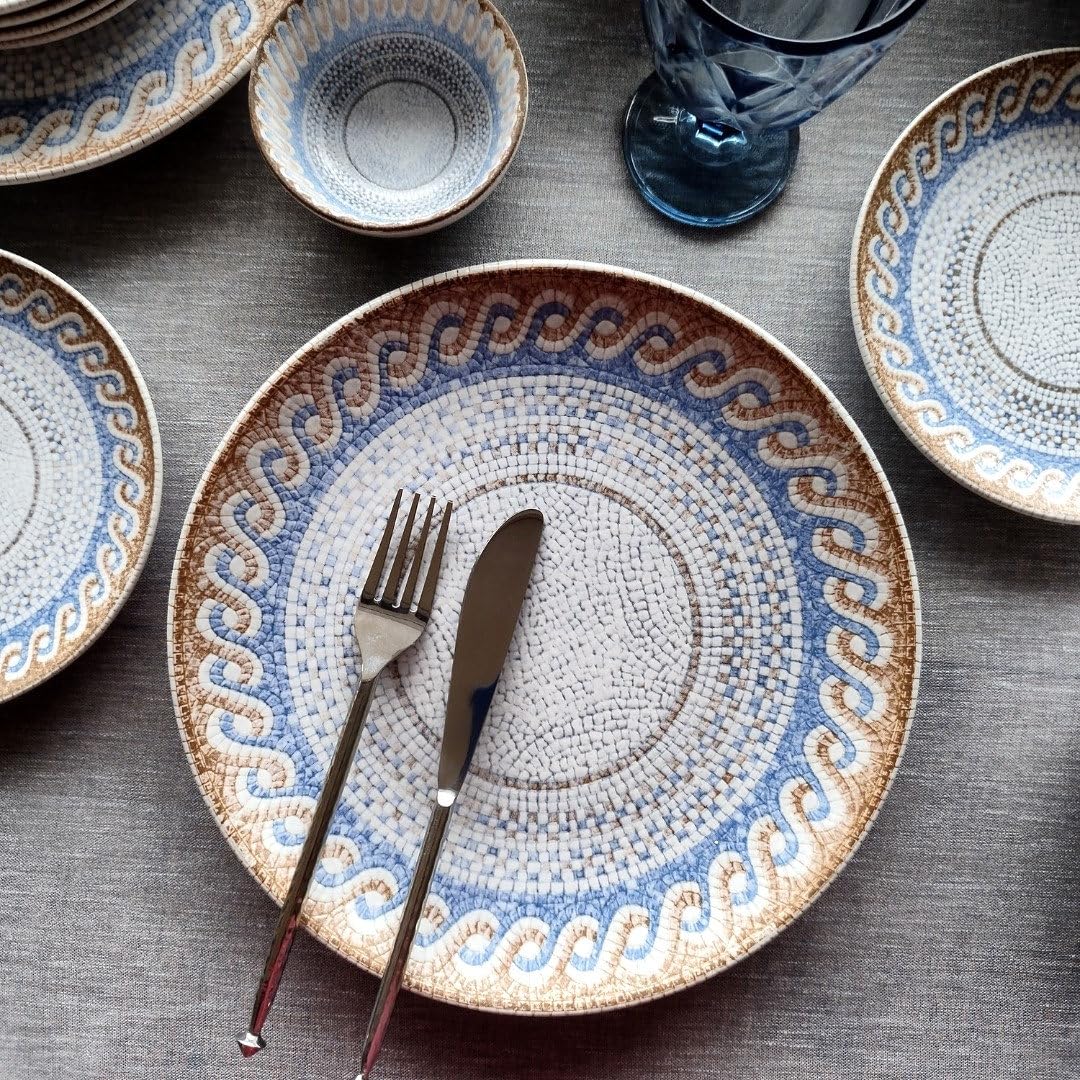 Porcelain 21-Piece Dinner Set | Premium Blue and White Turkish-Inspired Dinnerware | Crockery Set for 6 | Microwave & Dishwasher Safe | Elegant Modern Tableware