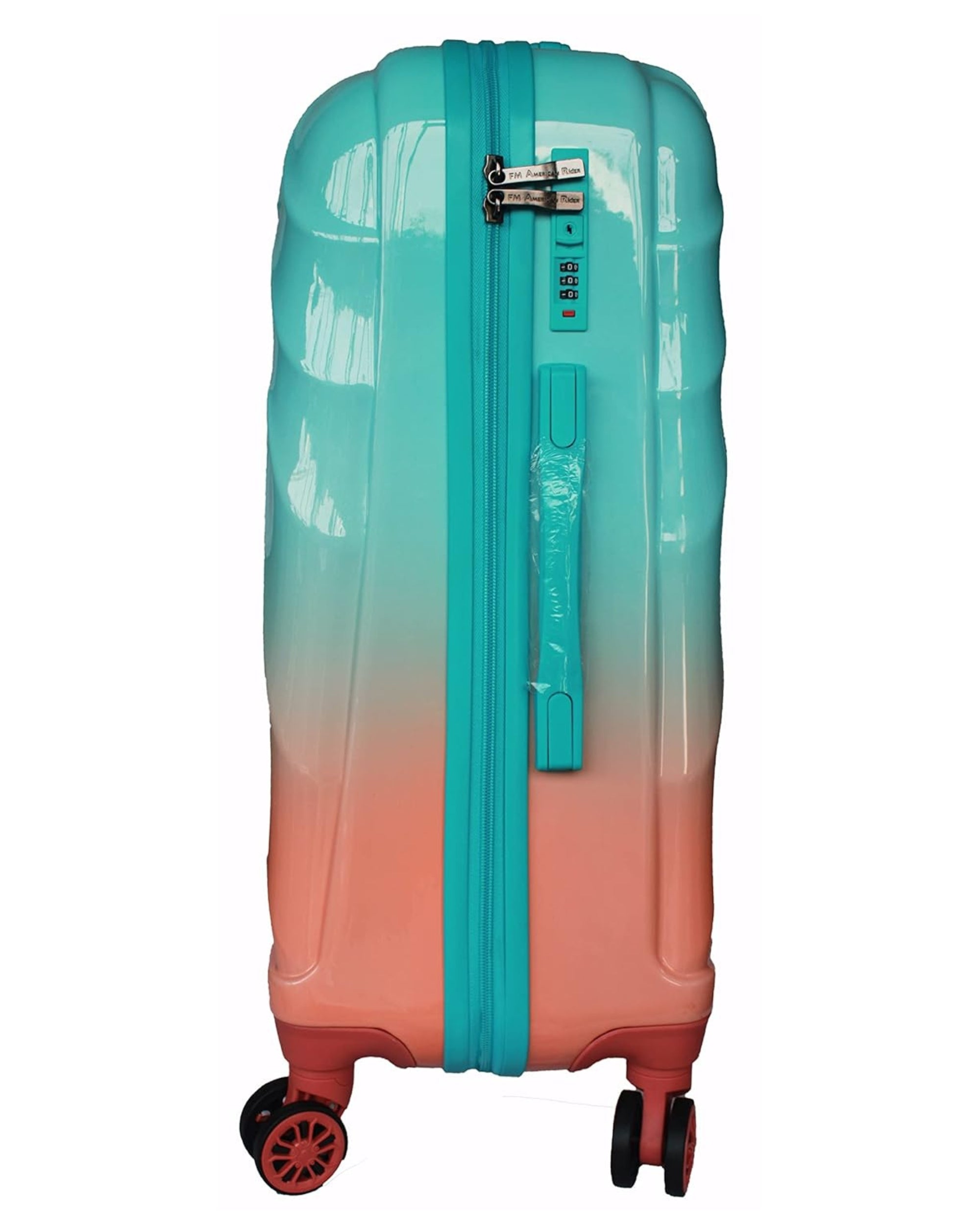 Premsons® American Rider Openskies Polycarbonate Trolley Bag – Dual Tone Orange & Aqua | Lightweight, Durable & Flexible Hard-Sided Luggage with 360° Wheels