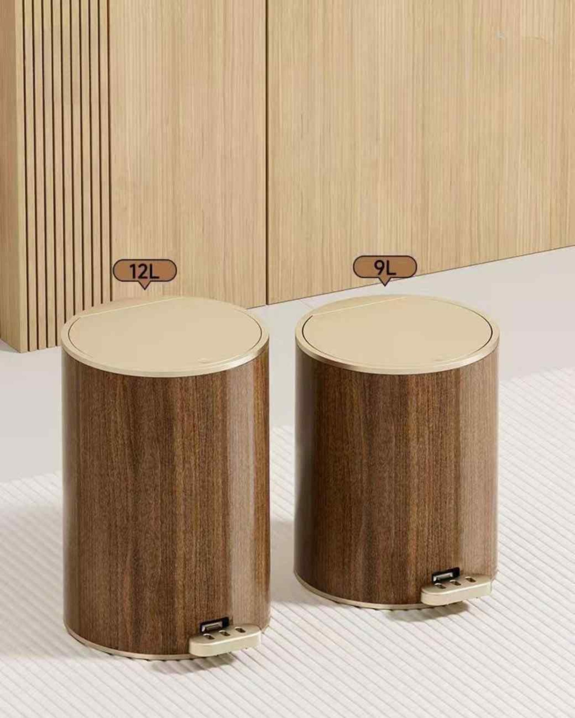 Premsons® Cylindrical Round Dustbin – Stylish Wood Effect Garbage Bin for Home, Office, Kitchen & Bathroom Waste Disposal