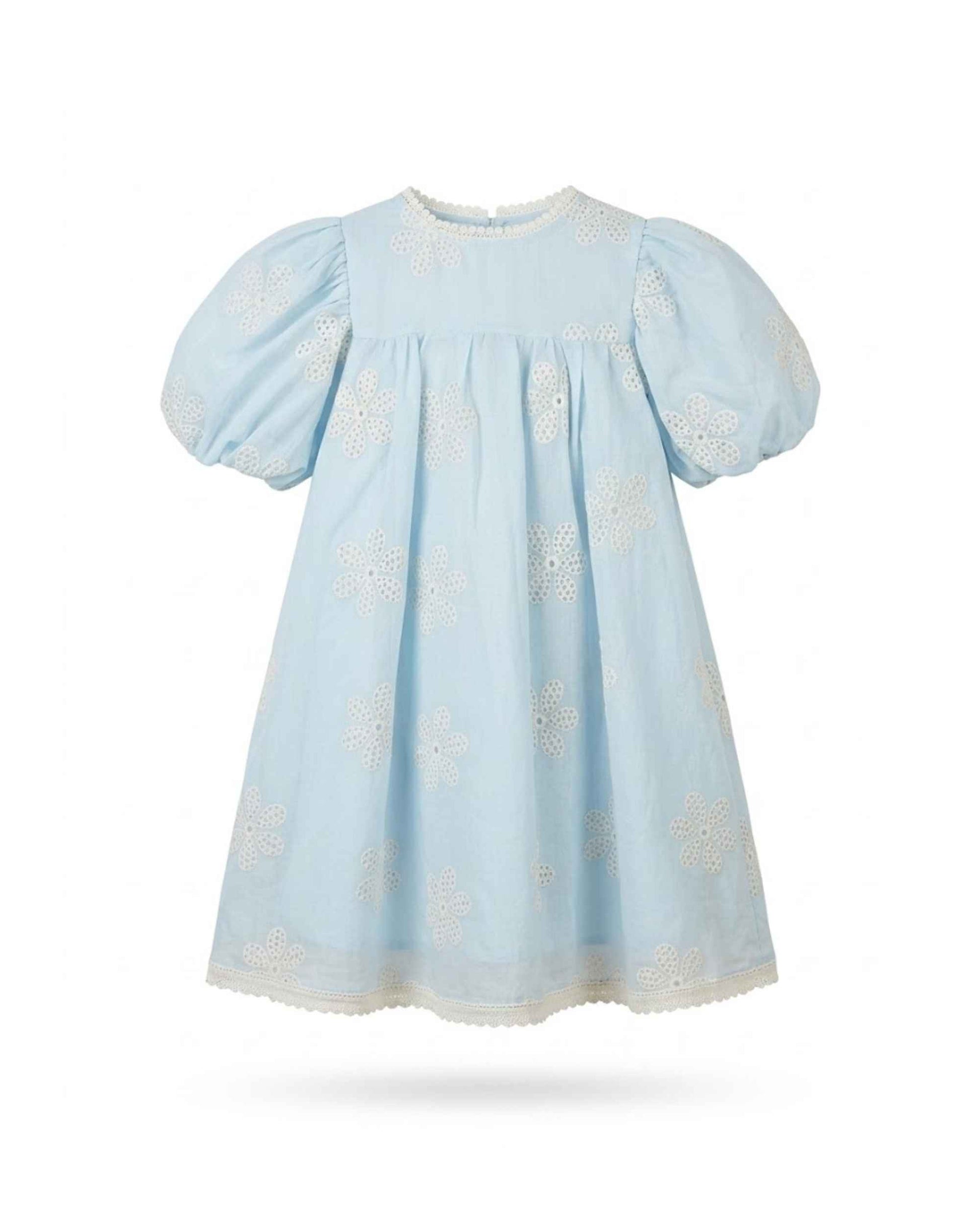 Sky Blue Puff Sleeve Dress for Girls Classic Elegant Everyday Party Wear Default Title