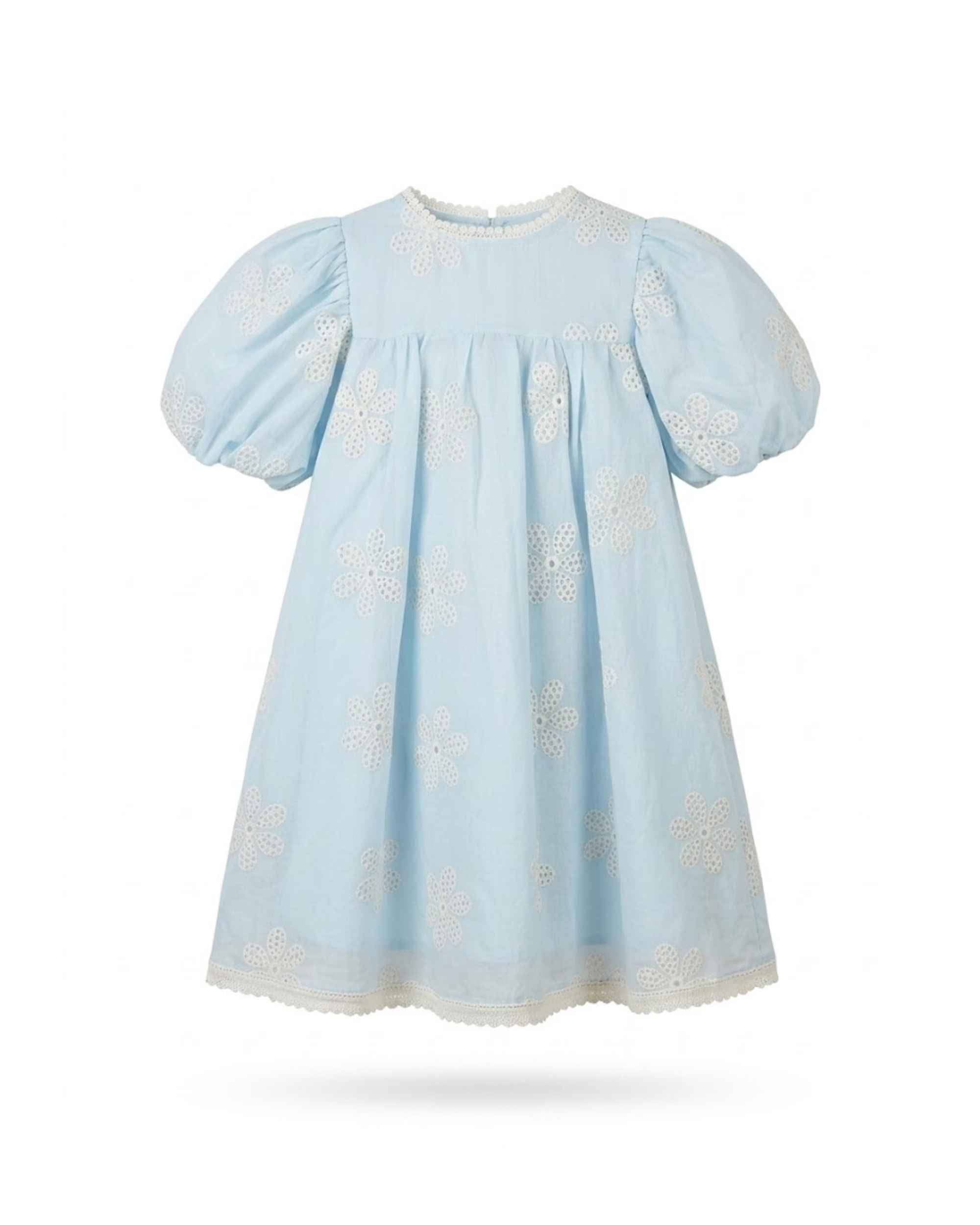 Sky Blue Puff Sleeve Dress for Girls Classic Elegant Everyday Party Wear Default Title