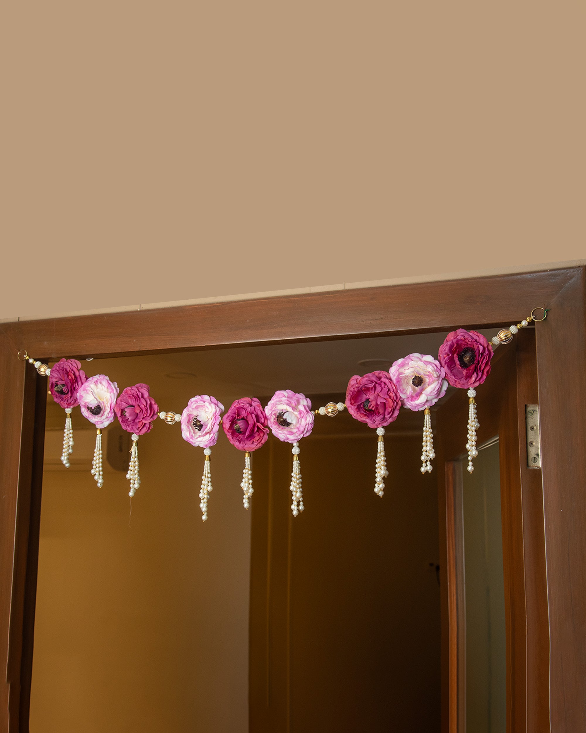 Premsons® Pink Door Hanging Toran with Moti Latkan – Elegant Decorative Floral Toran for Diwali, Pooja, Festivals & Home Celebration