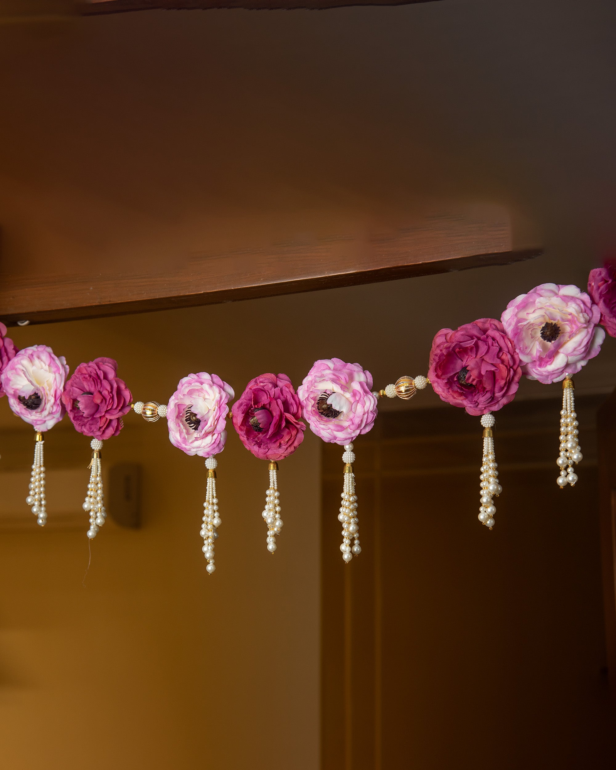Premsons® Pink Door Hanging Toran with Moti Latkan – Elegant Decorative Floral Toran for Diwali, Pooja, Festivals & Home Celebration