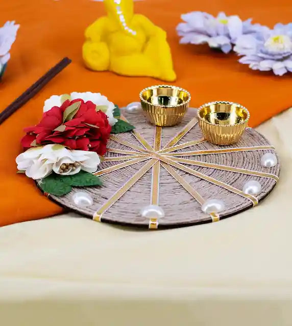 Premsons® Ribbon Work Pooja Thali – Sacred Art for Daily Rituals