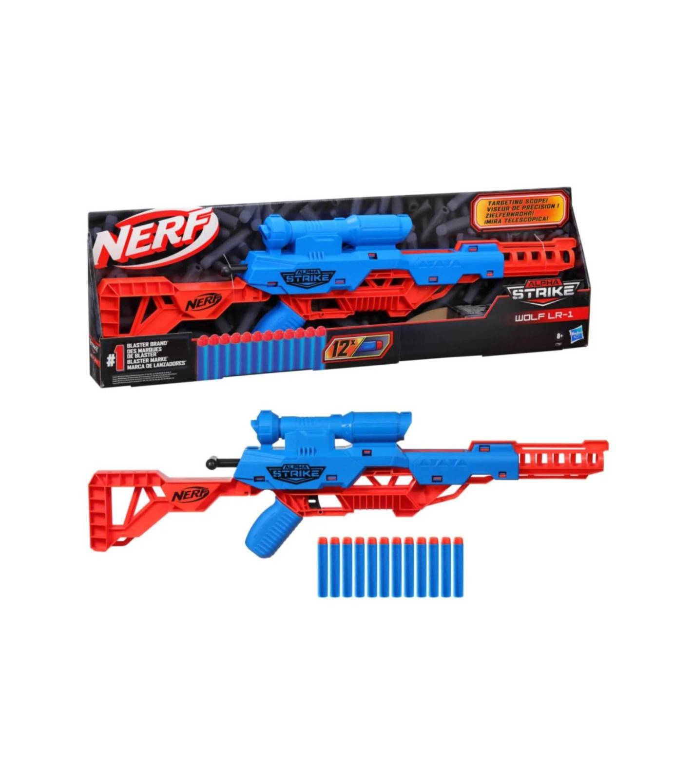 Nerf Alpha Strike Wolf LR-1 Blaster with Targeting Scope, 12 Nerf Darts, Toys for Kids Teens and Adults, Fun Gift Toy for Boys, Birthday Gift Toy for Kids Ages 8+