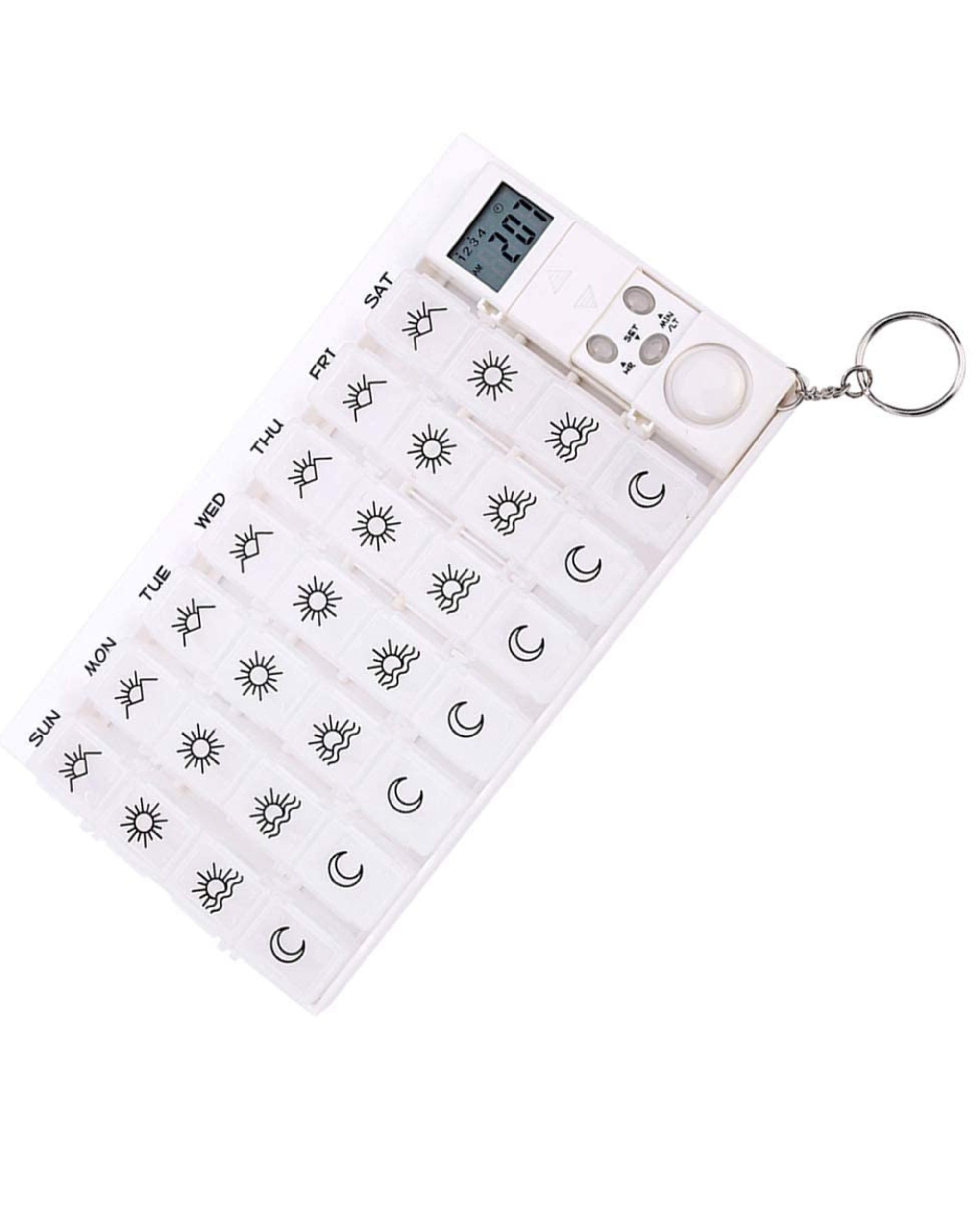 Premsons® Medicine Box with Alarms | 7-Day Automatic Pill Dispenser | Weekly Tablet Organizer with 28 Compartments & 4 Daily Reminders | Pill Storage Box | White