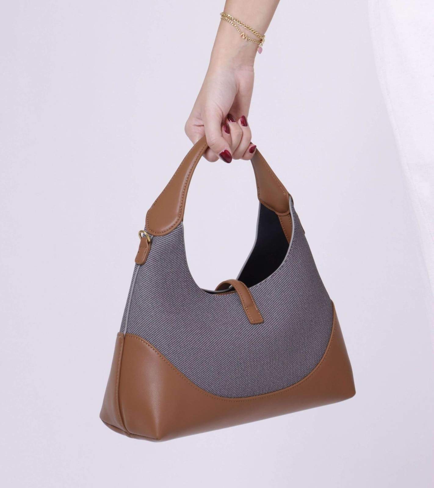 Eternia® Shoulder Bag with Detachable String Strap – Tweed & Vegan Leather Purse - Grey
