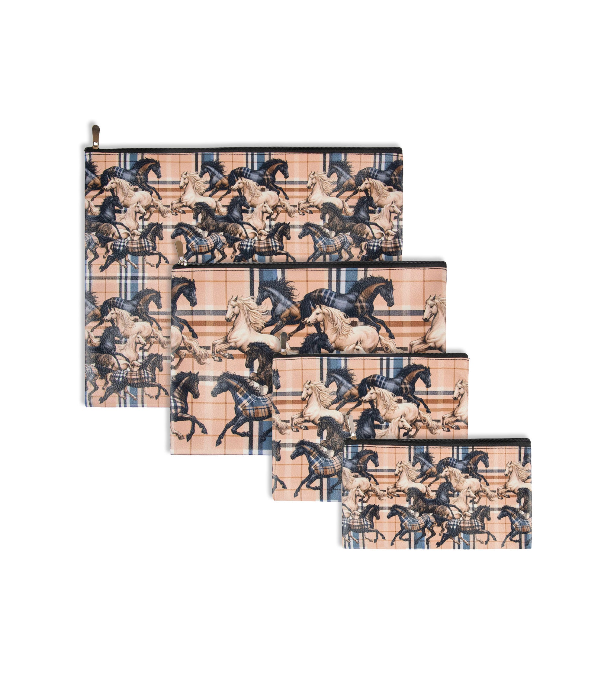 Premsons® Horse Print Beige Leatherette Pouch | Elegant Equestrian Design, Premium Finish, Durable & Lightweight, Zip Closure, Multipurpose Storage