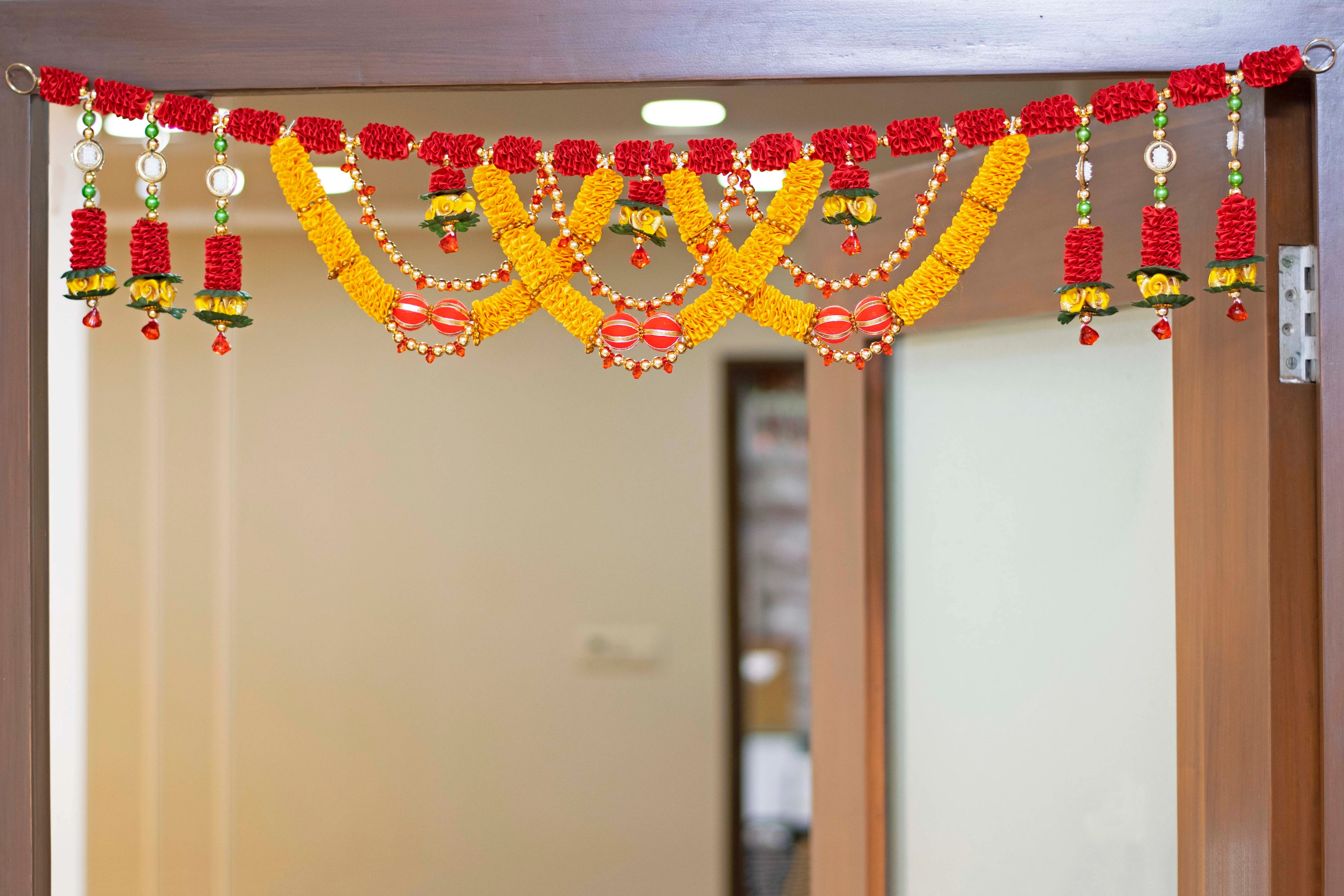 Premsons® Yellow Floral Gota Toran – Bright Festive Hanging for Doors