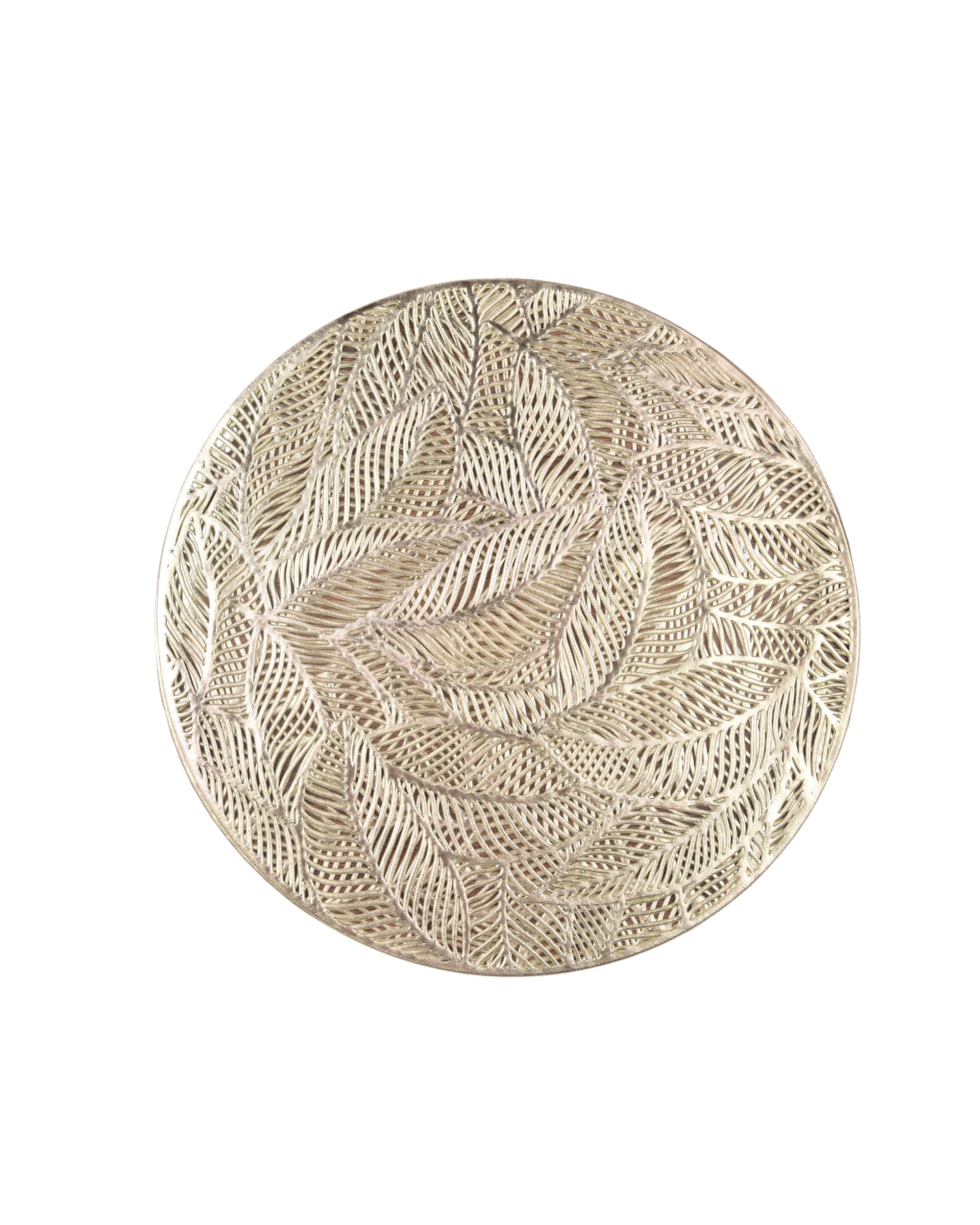 Premsons® Round Table Mat – Elegant Metallic Leaf Placemat | Washable, Wipeable, Non-Slip & Heat-Resistant | Dining Table Mat for Kitchen, Wedding & Party Décor – Gold