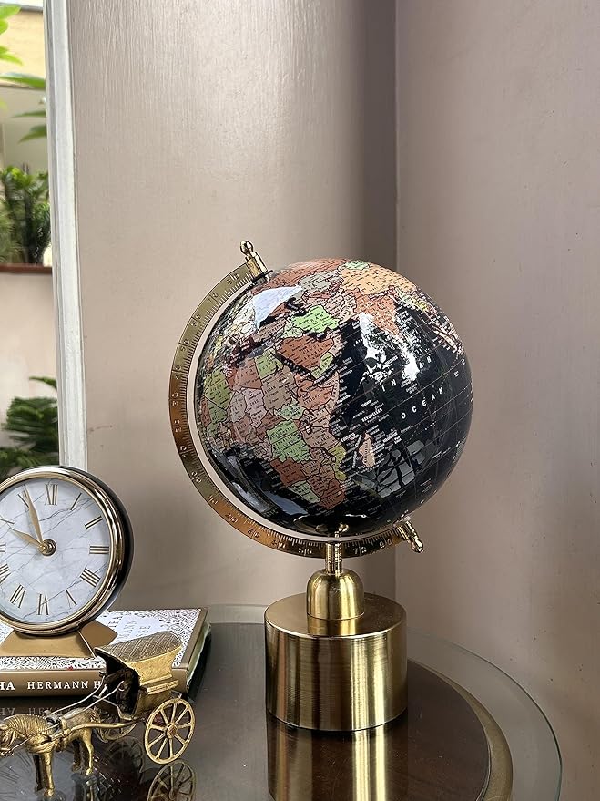 Premsons® Decorative World Globe with Gold Cylindrical Stand – Elegant Showpiece for Home, Office, Studio, Birthday Gift & Tabletop Décor